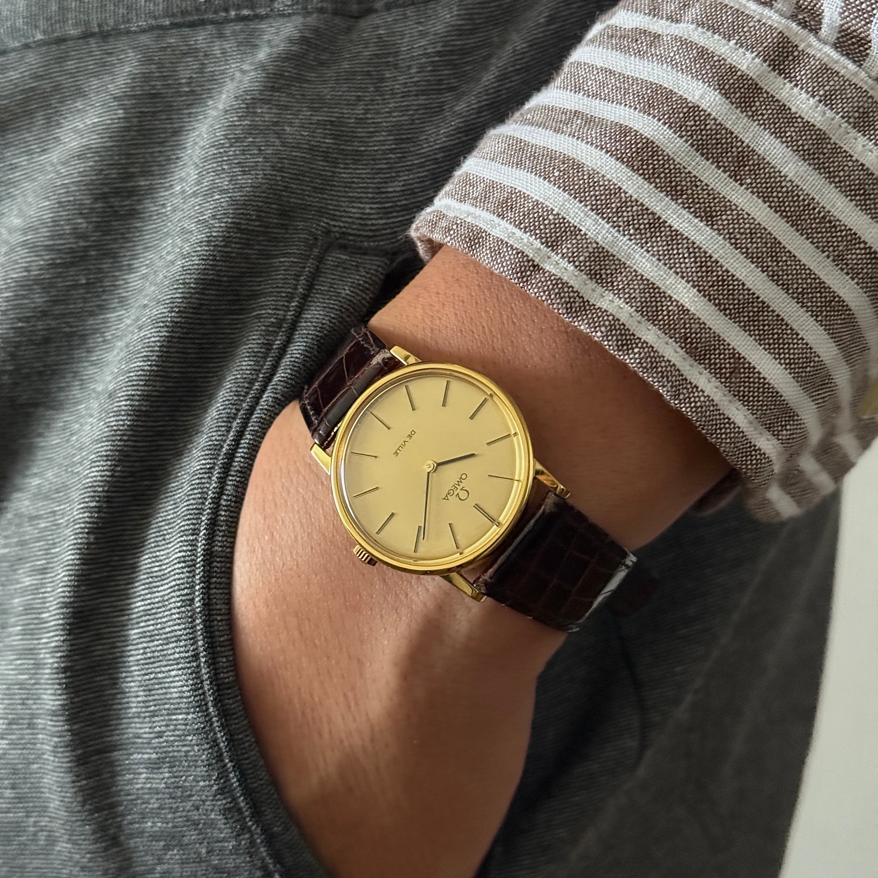 [Omega] 歐米茄碟飛系列 GP 圓形金錶配真鱷魚皮錶帶和錶扣