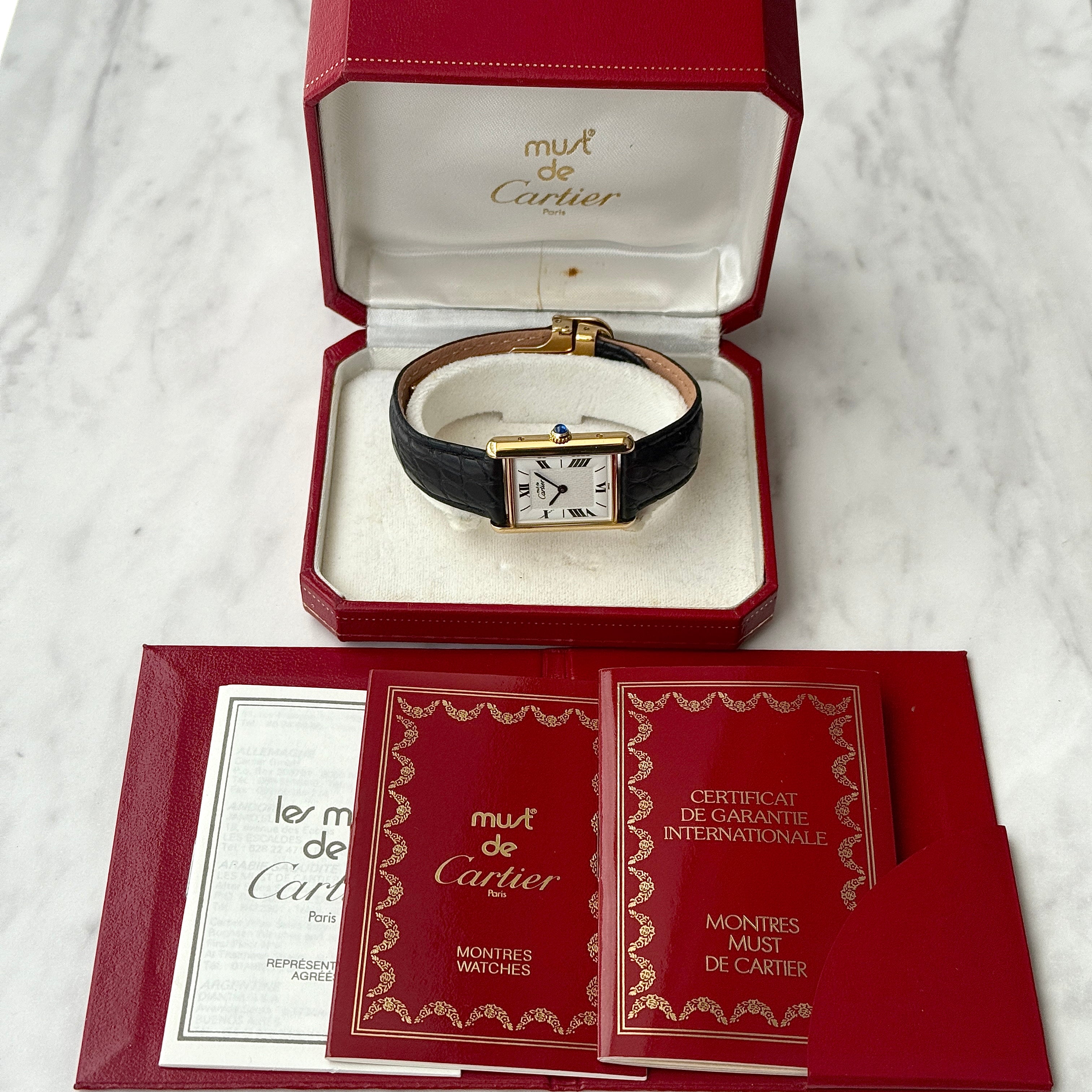 【Cartier】カルティエ マストタンク LM飛びローマ 純正Dバックル付き 付属品完備