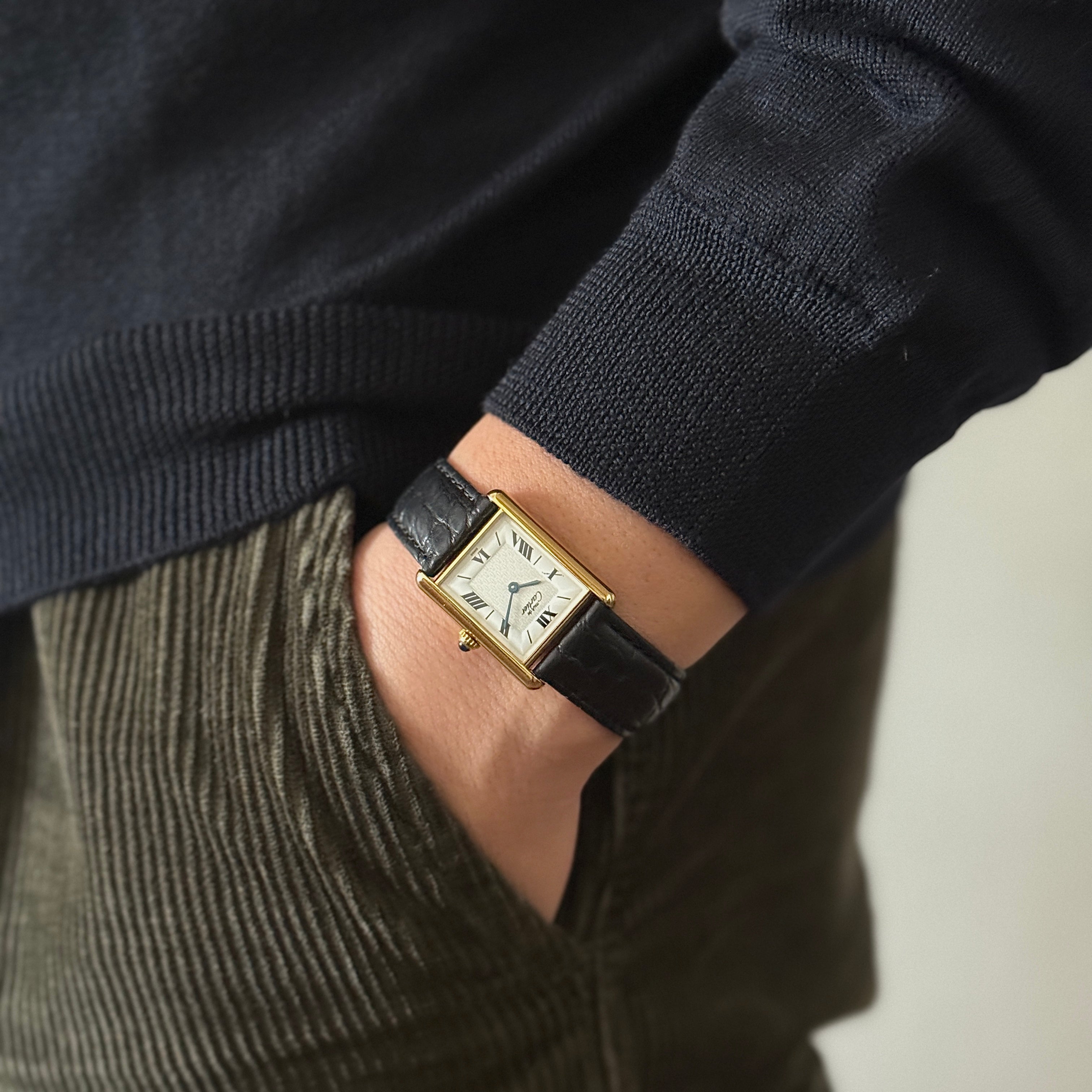 【Cartier】カルティエ マストタンク LM飛びローマ 純正Dバックル付き 付属品完備