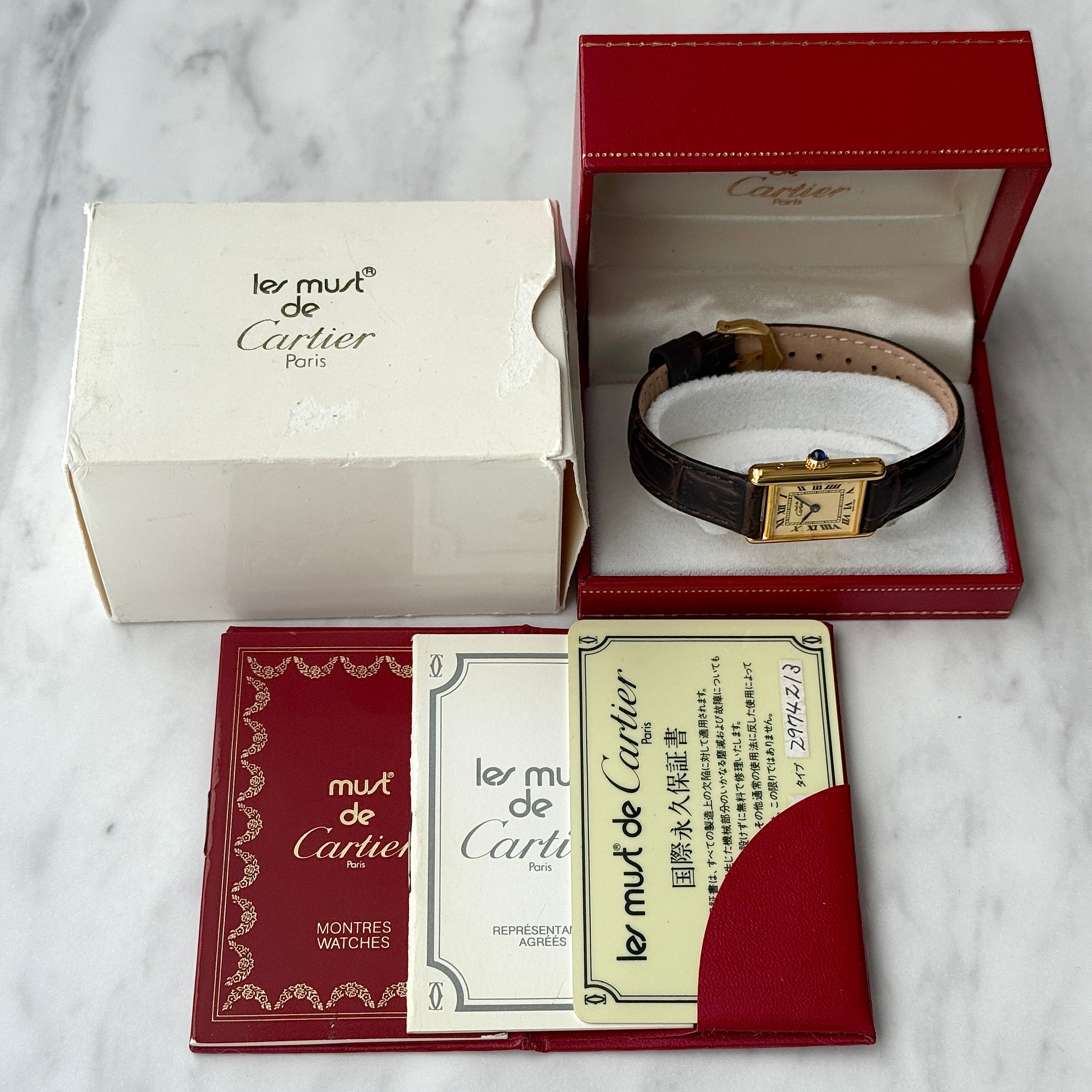 【Cartier】カルティエ マストタンクSM 手巻きアイボリーローマ 永久保証書付き