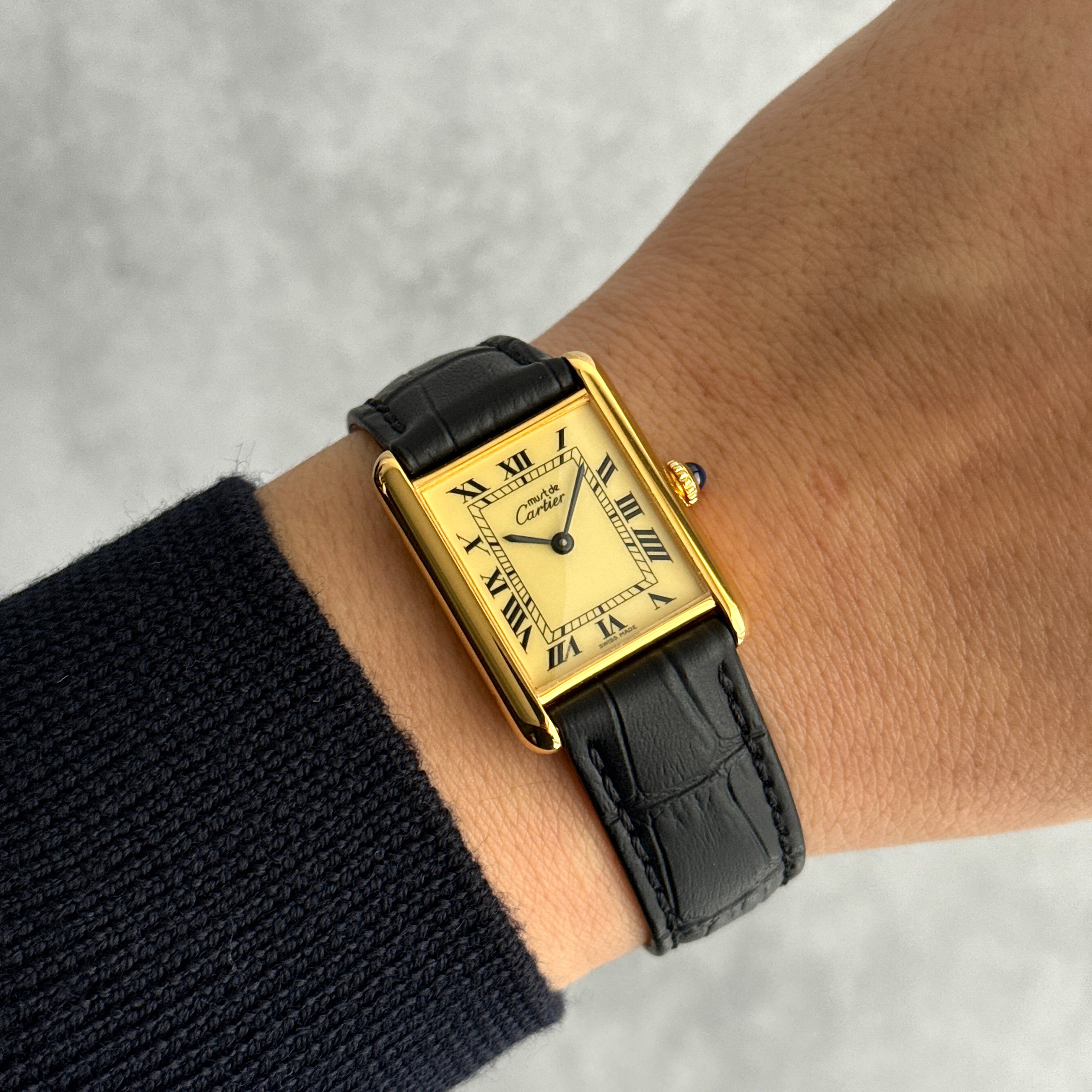 【Cartier】カルティエ マストタンクLM アイボリーローマ 手巻き 永久保証書付き