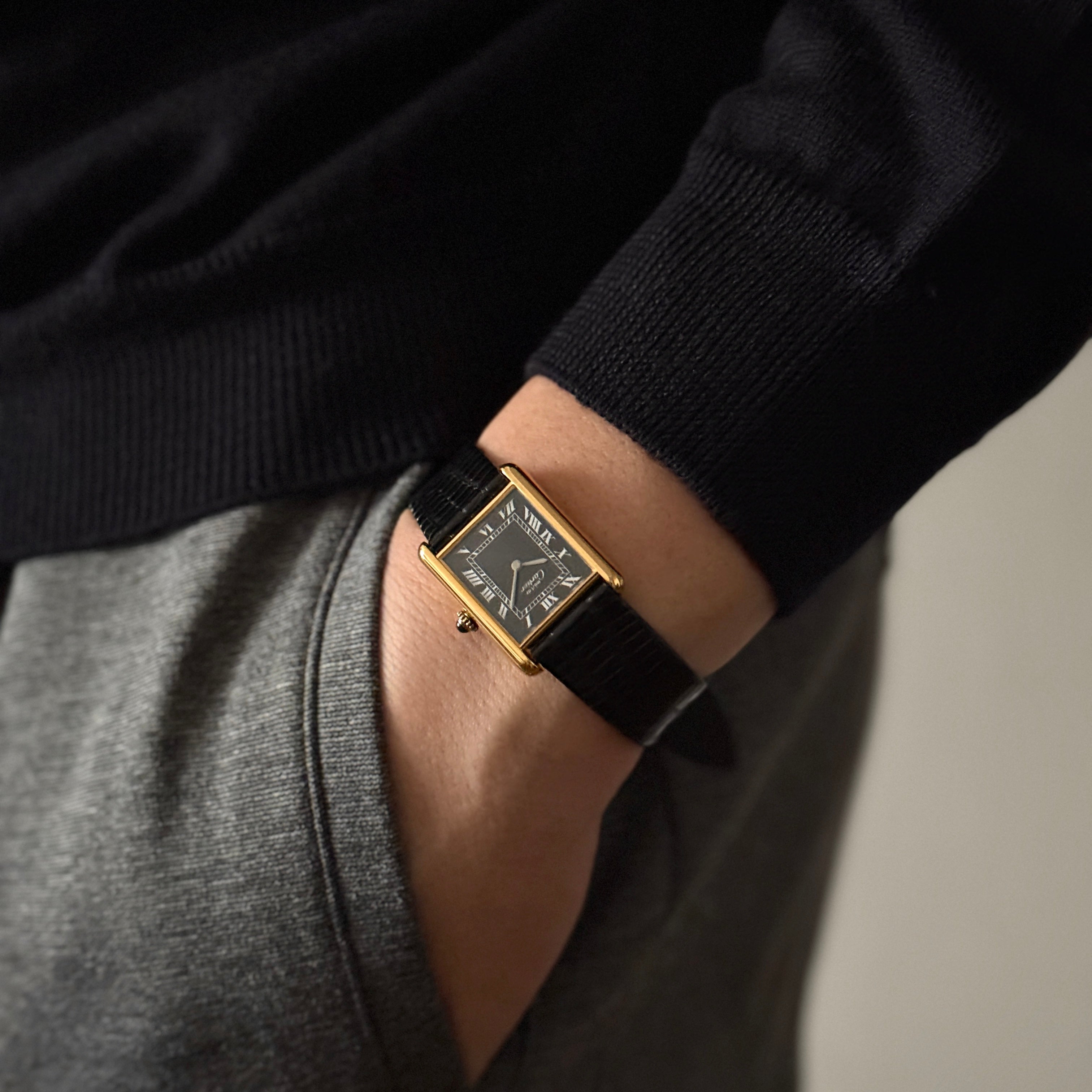 【Cartier】カルティエ マストタンクLM ブラックローマ 手巻き 純正尾錠付き