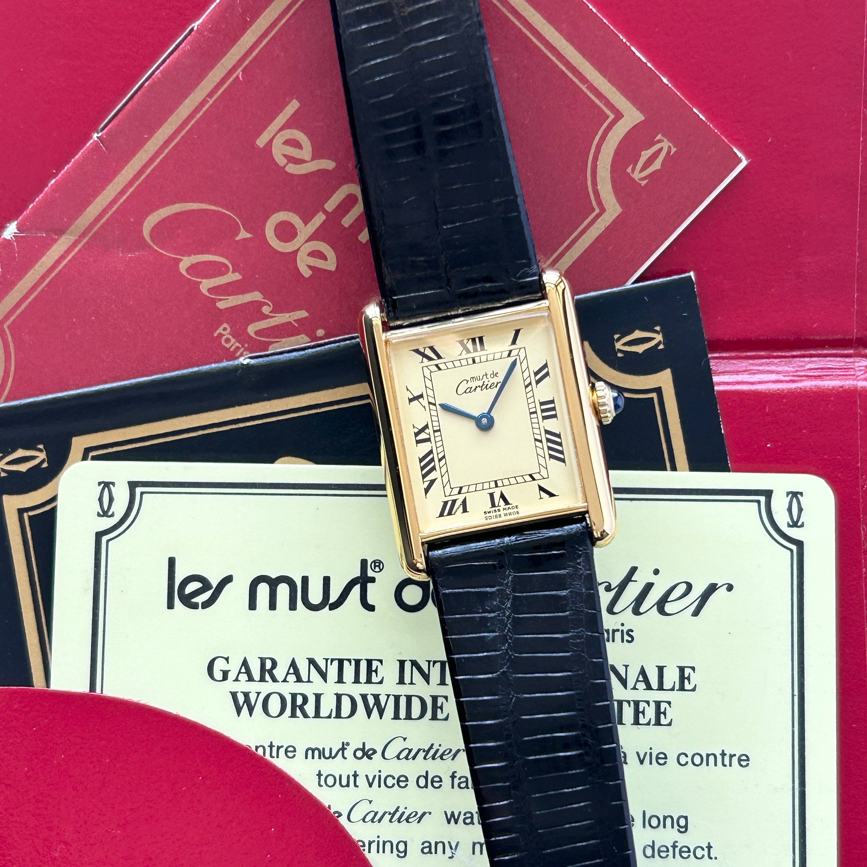 [Cartier] Cartier Must Tank LM Manual Winding Ivory Roman with accessories