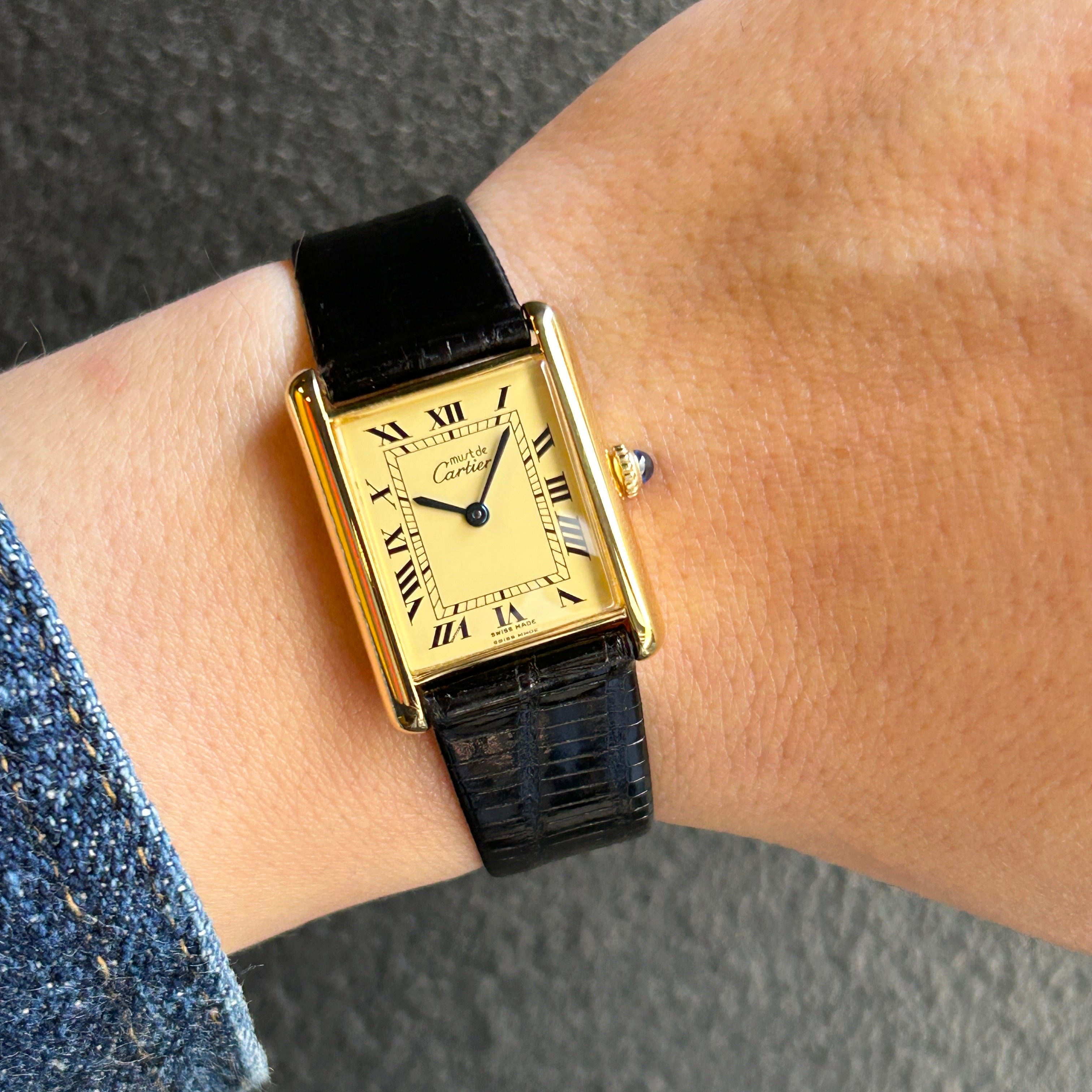 [Cartier] Cartier Must Tank LM Manual Winding Ivory Roman with accessories