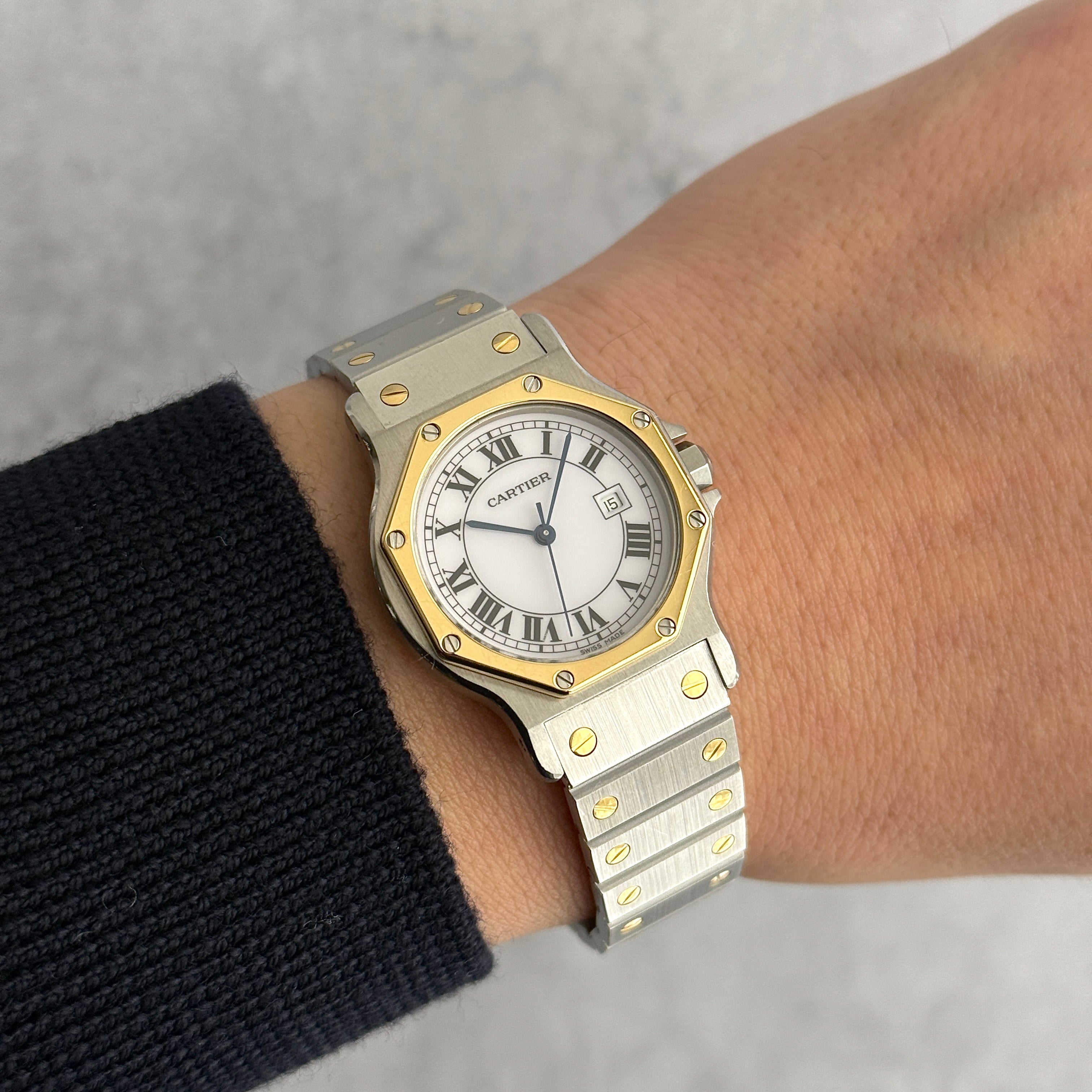 【Cartier】カルティエ サントスオクタゴン LM 18KYG×SS 永久保証書付き カルティエコンプリートサービス済み