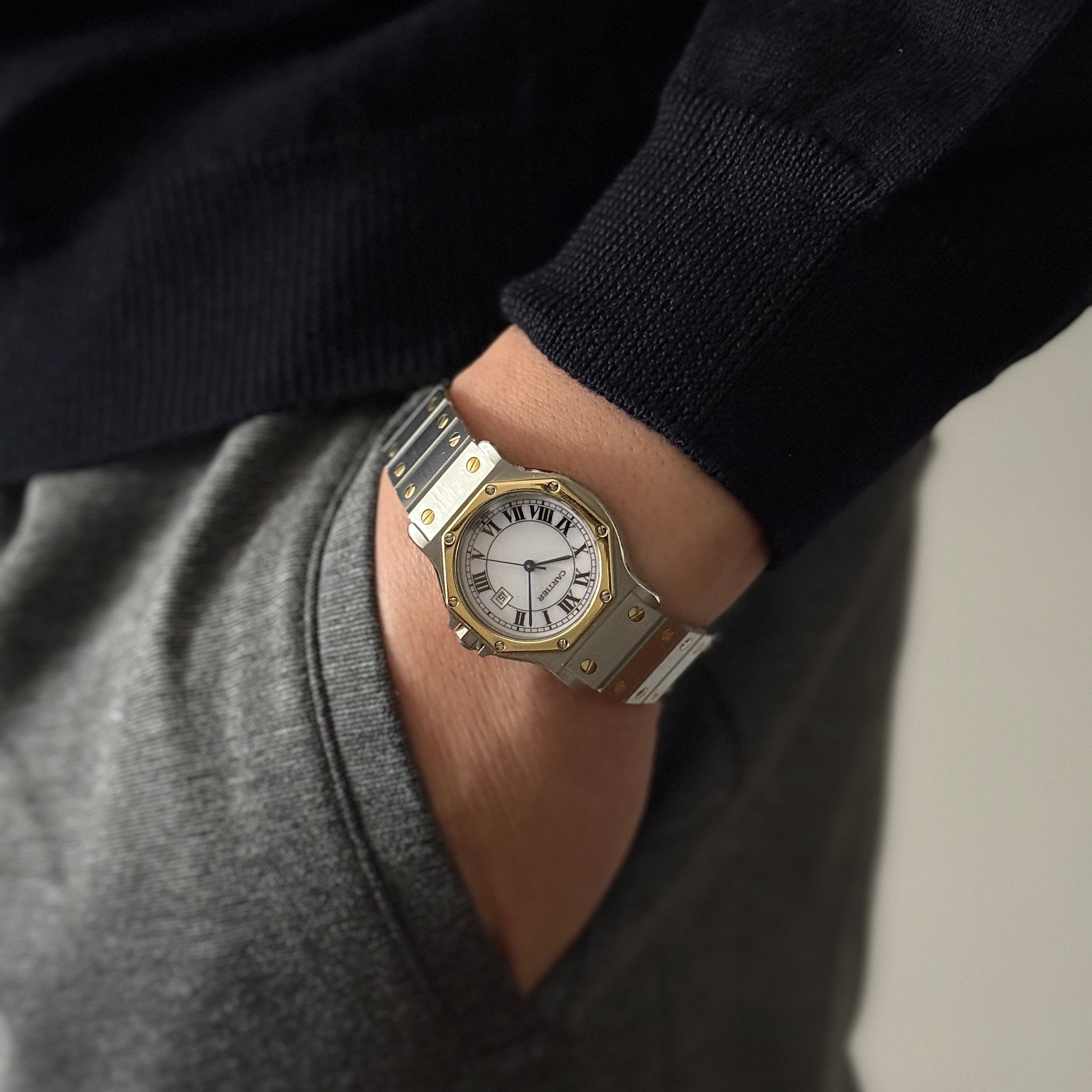 【Cartier】カルティエ サントスオクタゴン LM 18KYG×SS 永久保証書付き カルティエコンプリートサービス済み