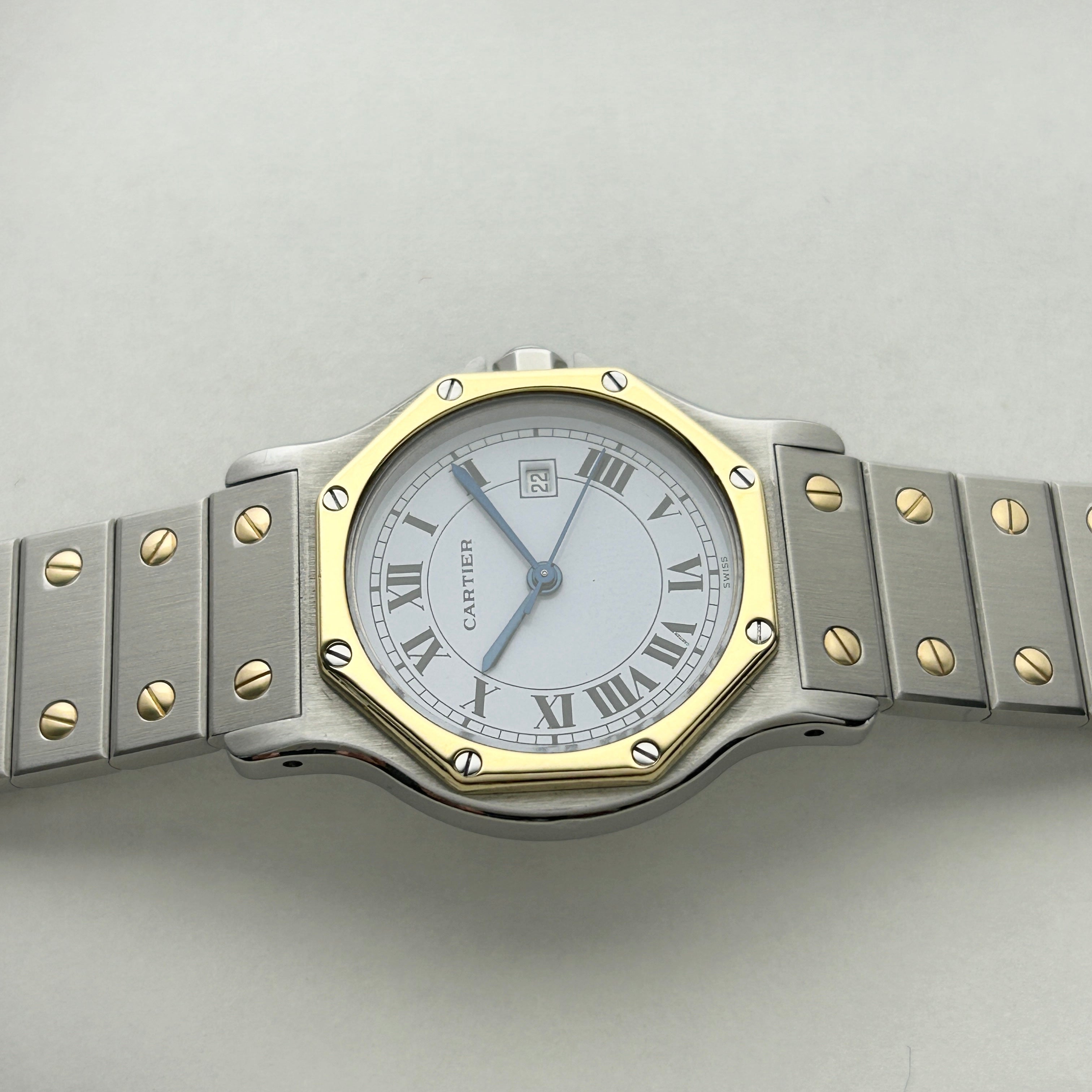 [Cartier] Santos Octagon LM 18KYG x SS White roman with late model bracelet
