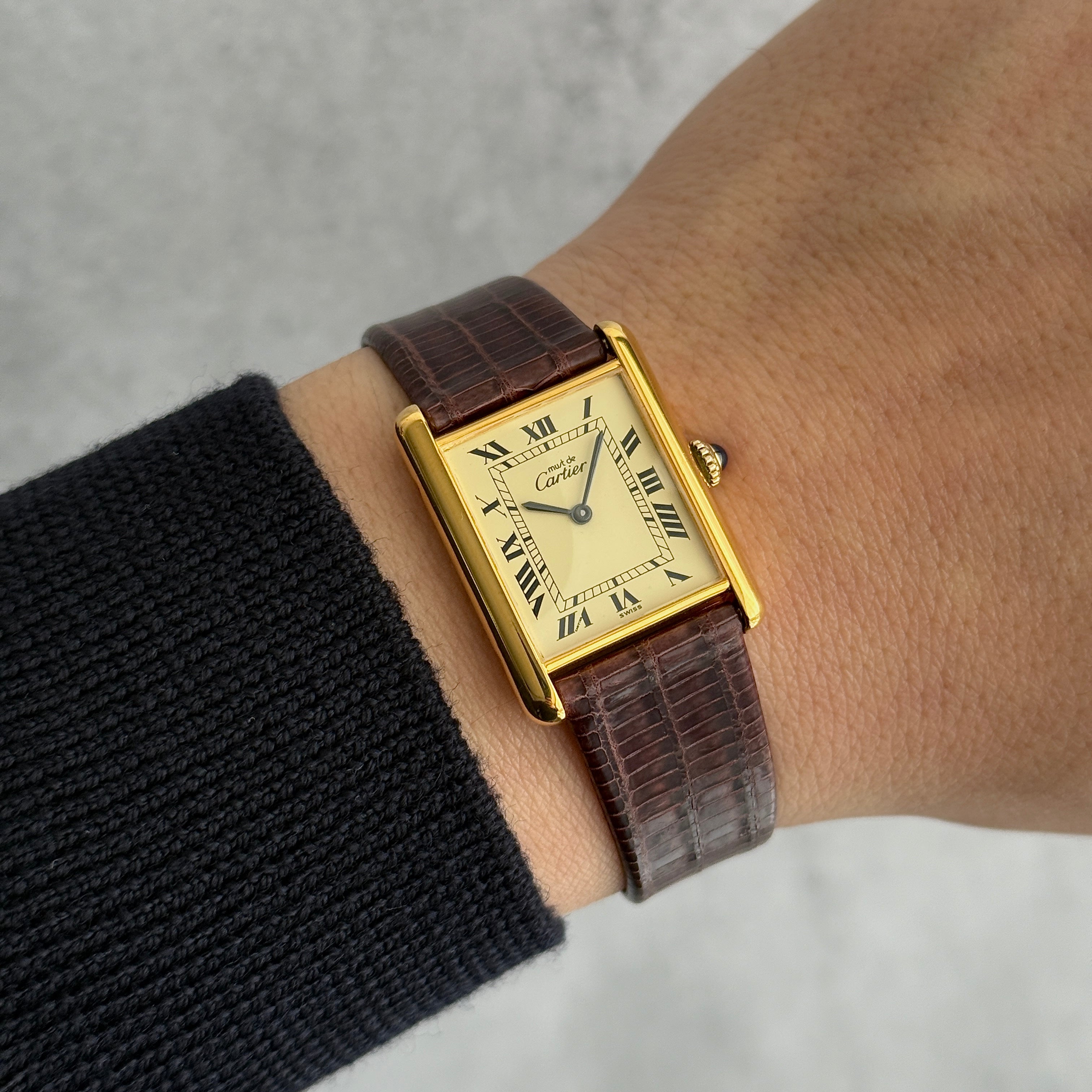 [Cartier] Cartier Must Tank LM Ivory Roman Manual Winding with Genuine Buckle