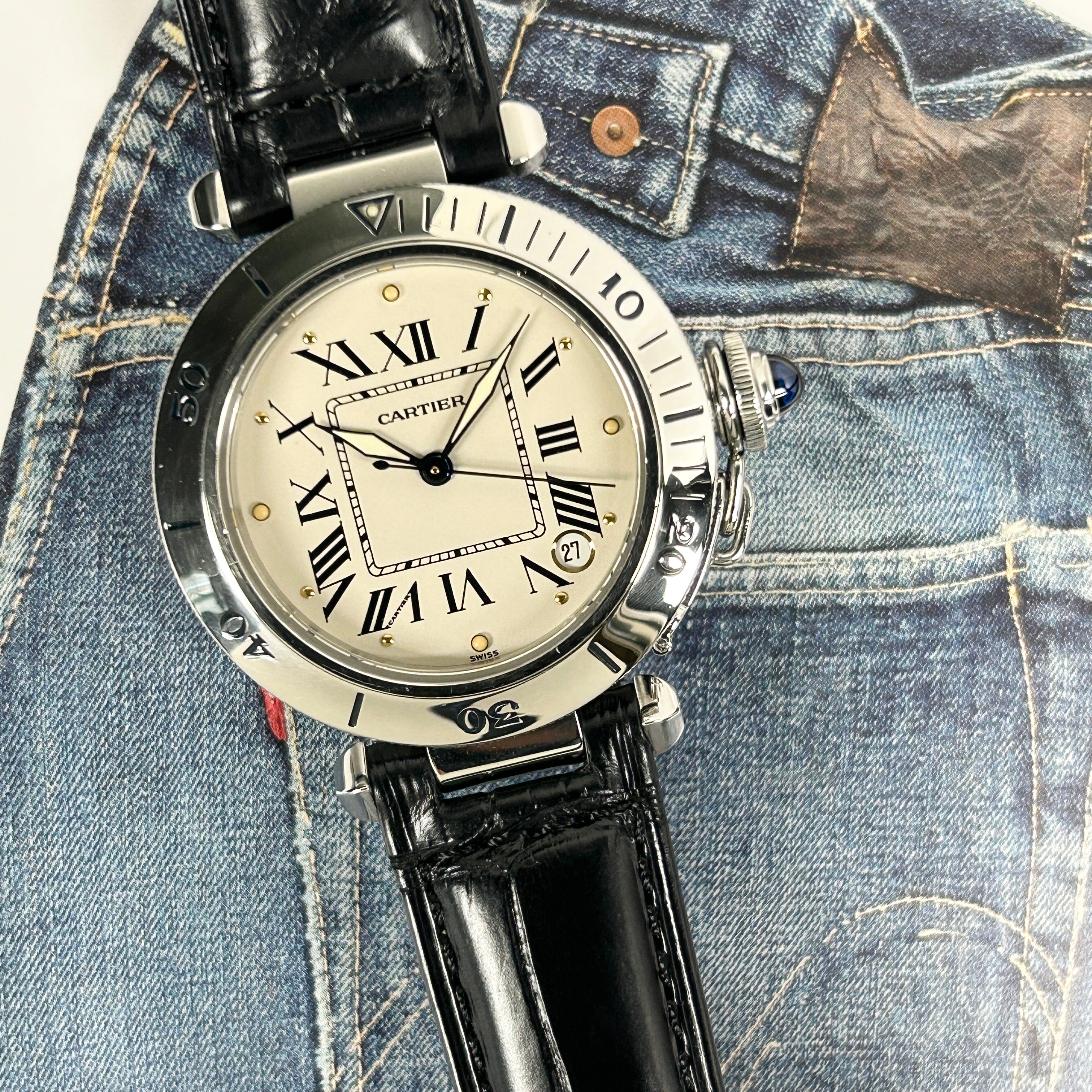 [Cartier] Cartier Pasha C35 outer bezel ivory Roman with accessories