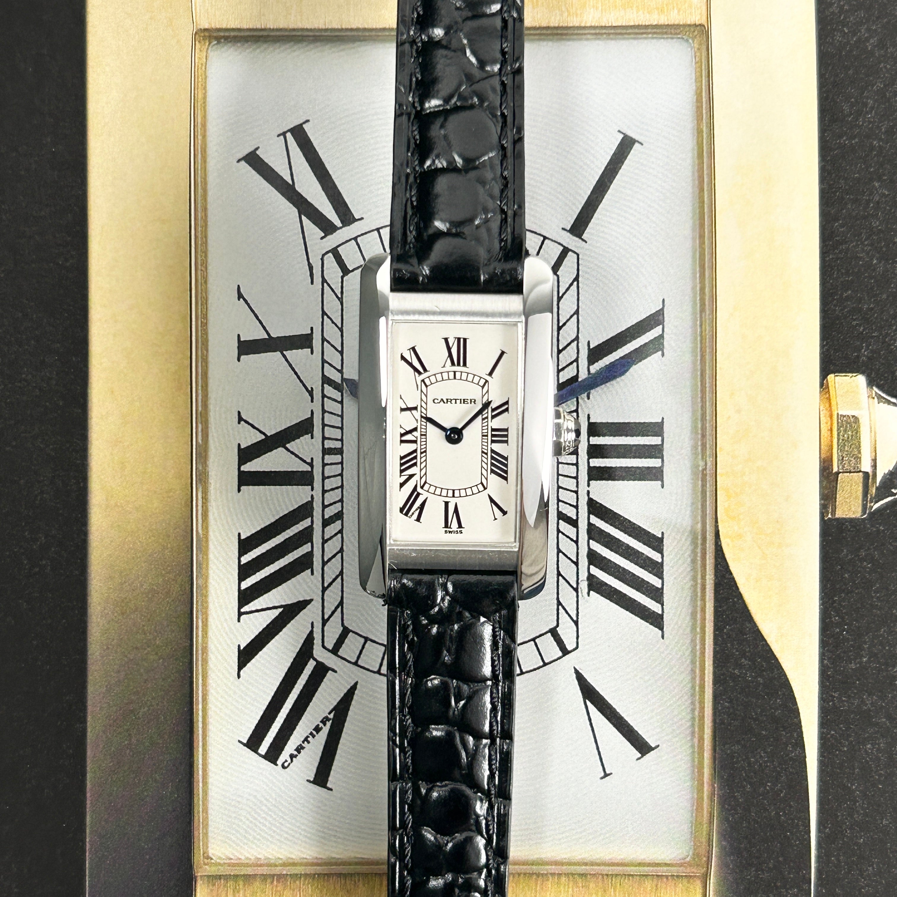 【Cartier】カルティエ<BR>タンクアメリカン SM 18KWG 純正ボックス付き