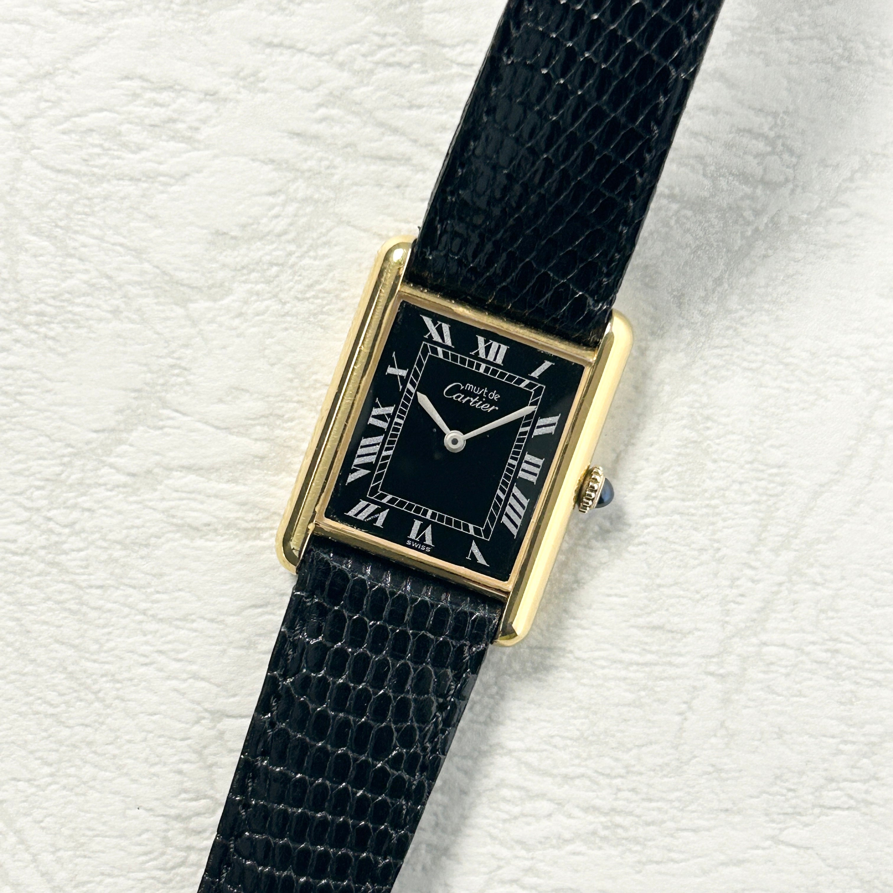 [Cartier] Cartier Must Tank LM Manual Winding Black Roman with accessories