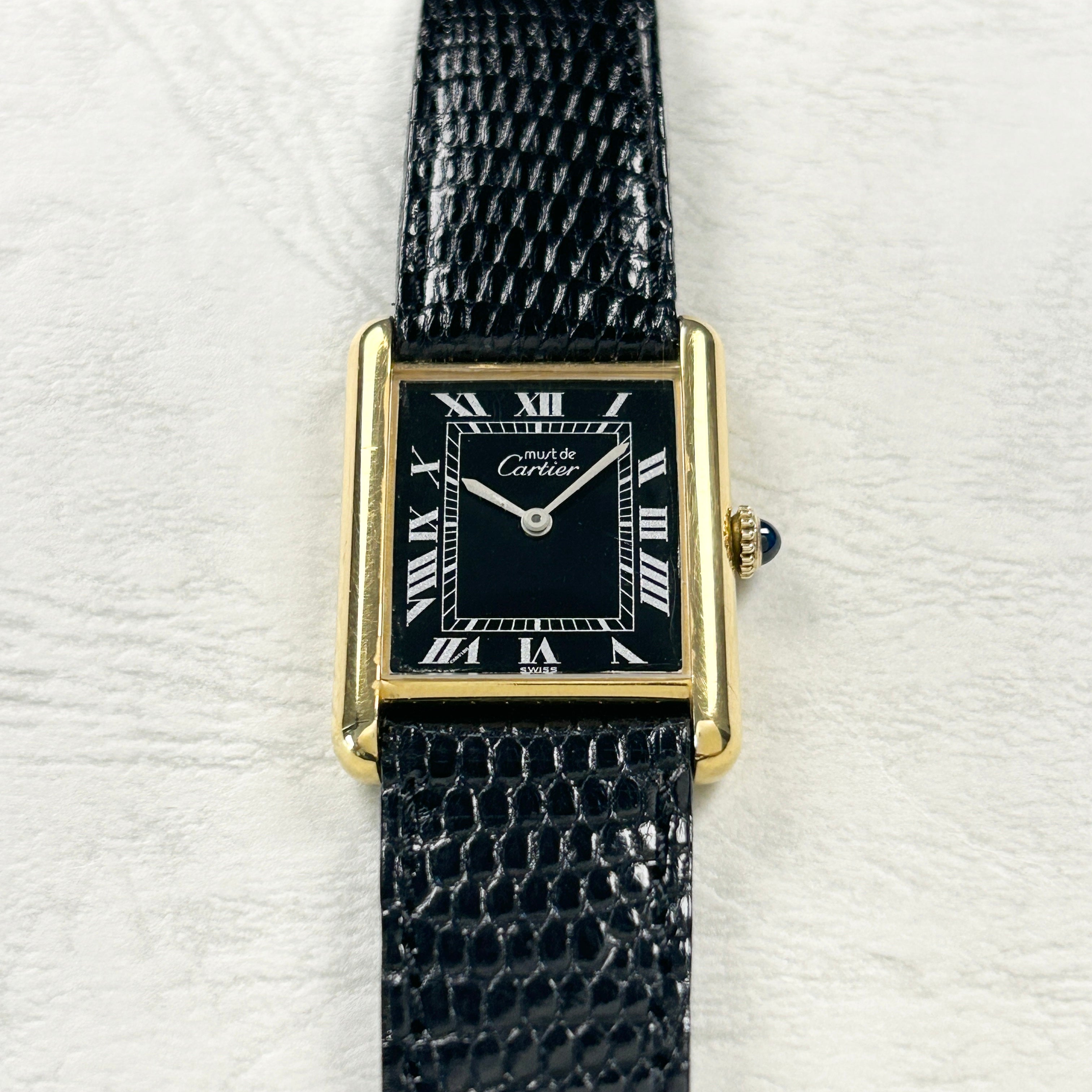 [Cartier] Cartier Must Tank LM Manual Winding Black Roman with accessories