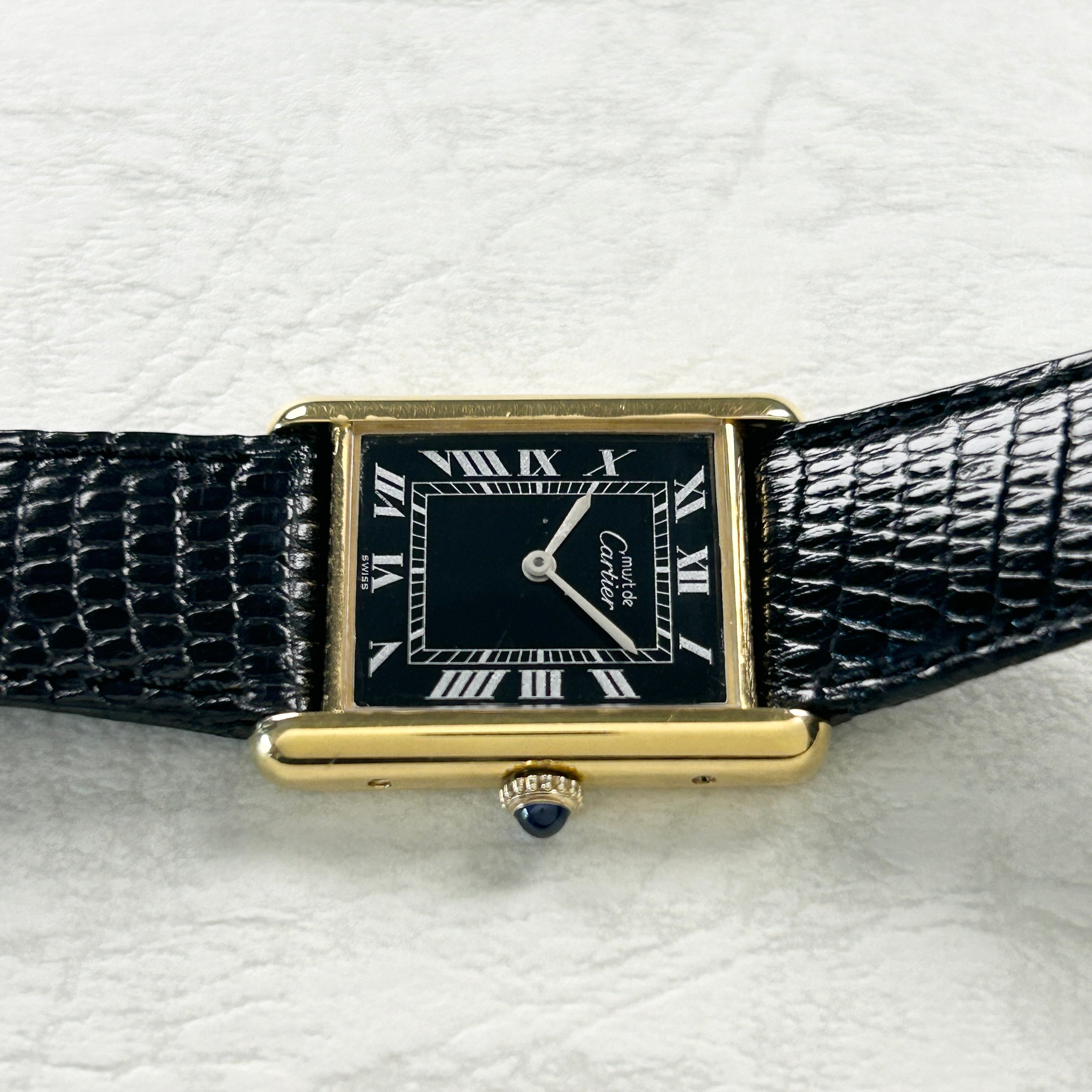 [Cartier] Cartier Must Tank LM Manual Winding Black Roman with accessories