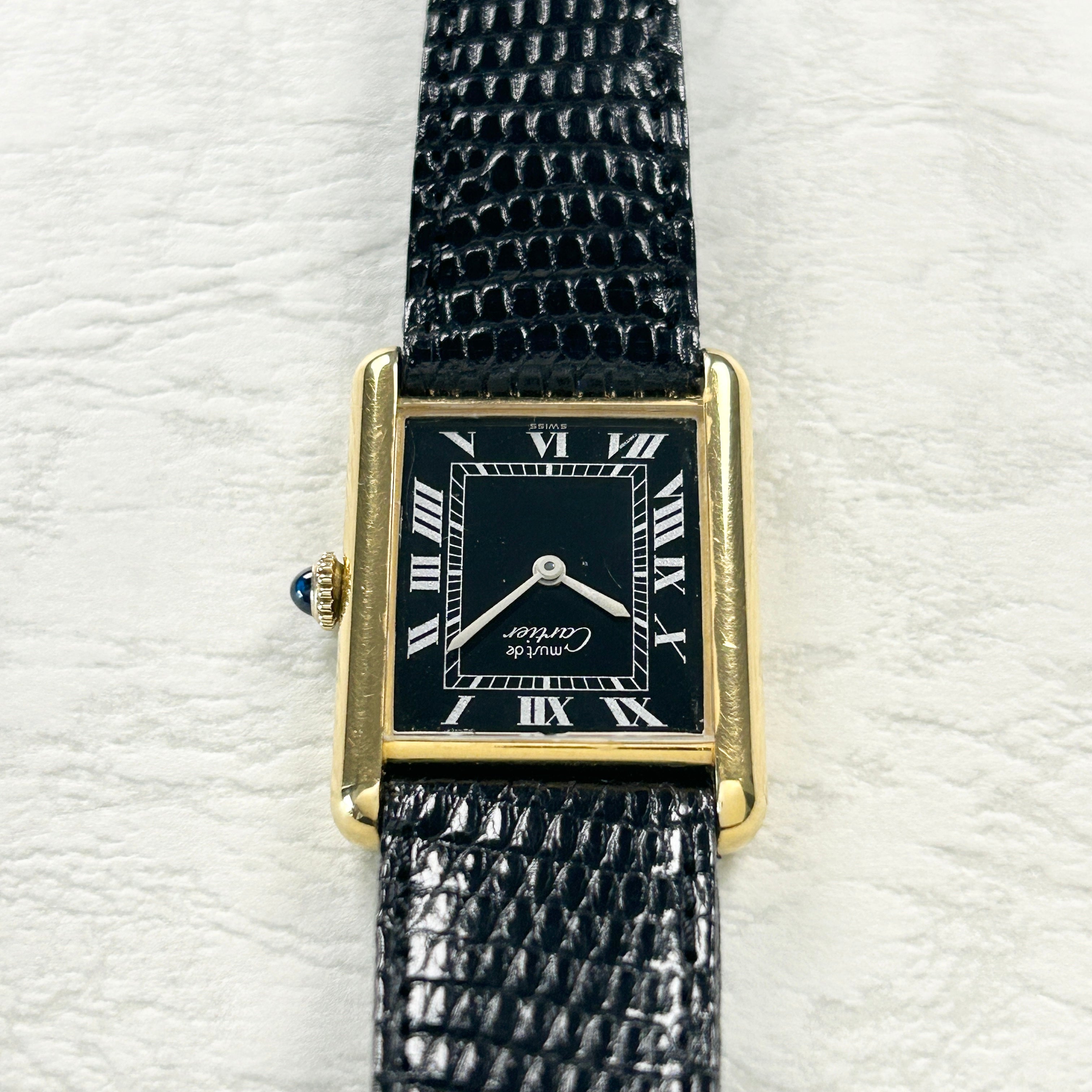 [Cartier] Cartier Must Tank LM Manual Winding Black Roman with accessories