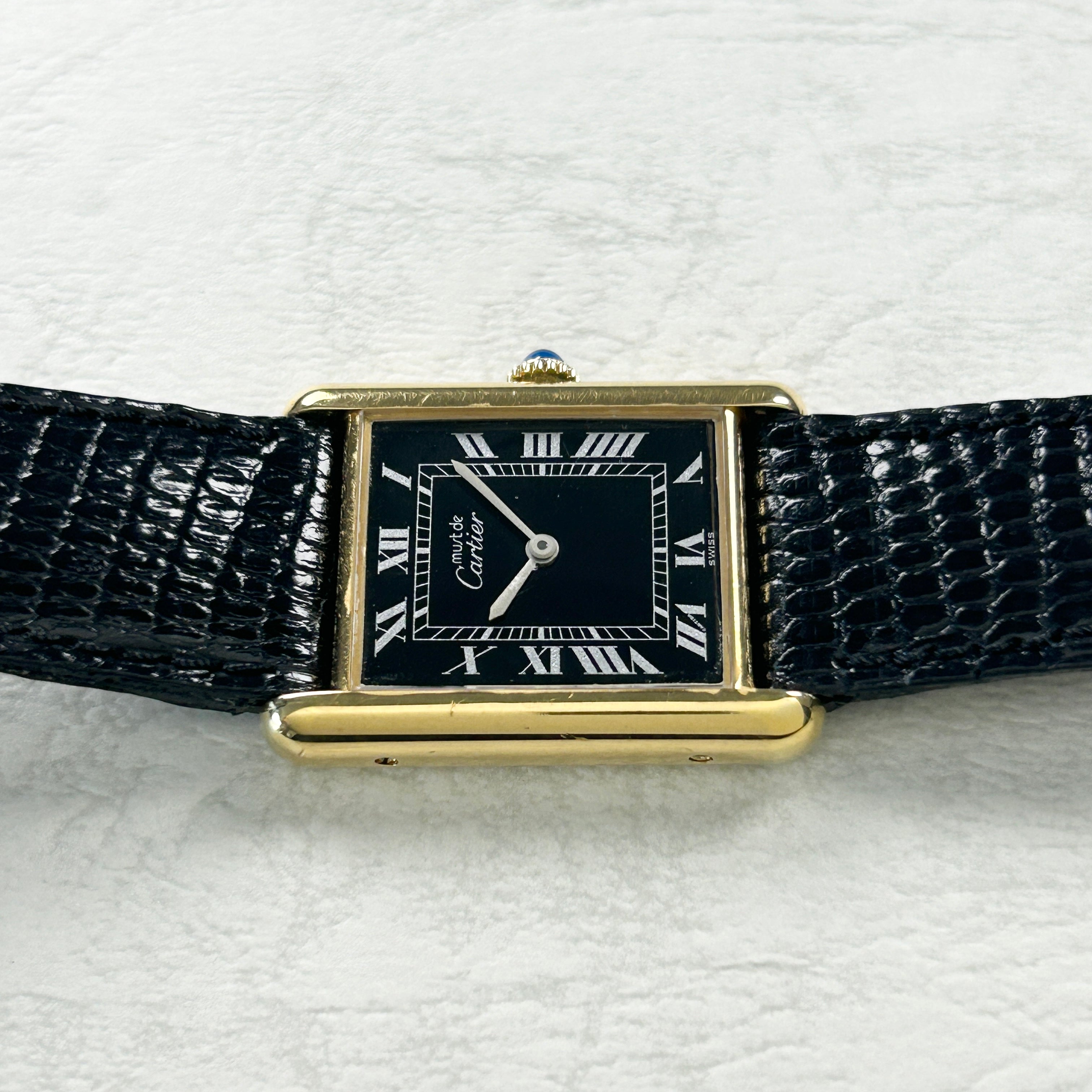 [Cartier] Cartier Must Tank LM Manual Winding Black Roman with accessories