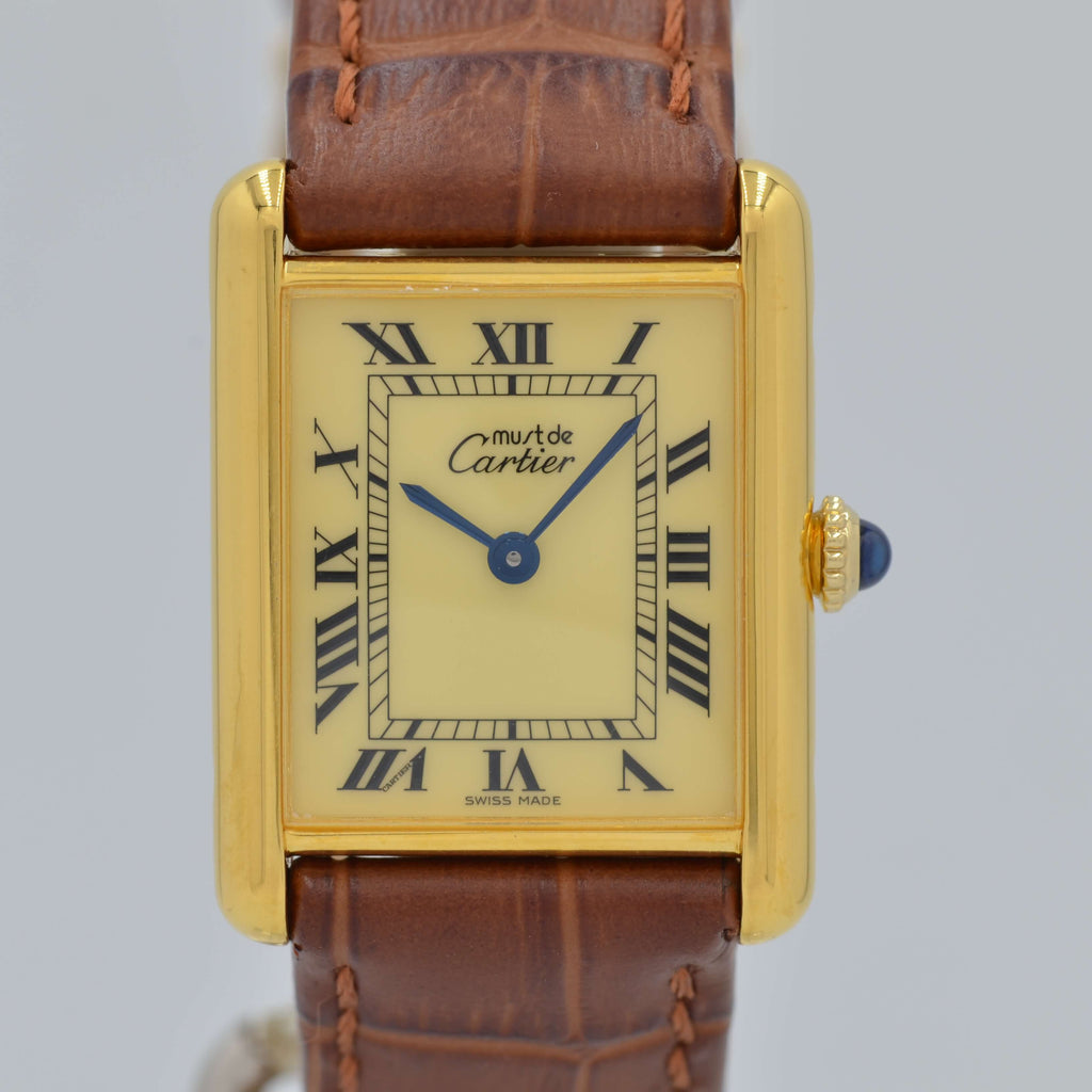 Cartier】カルティエ マストタンク LM手巻きアイボリーローマ 永久保証書付き