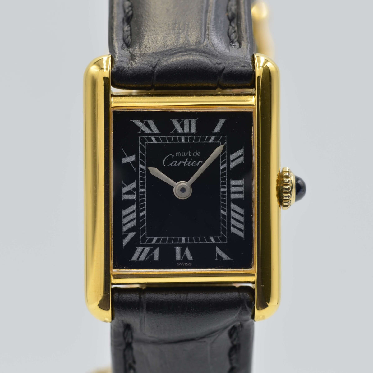 Cartier】カルティエ マストタンクSM 手巻きブラックローマ 純正尾錠付き
