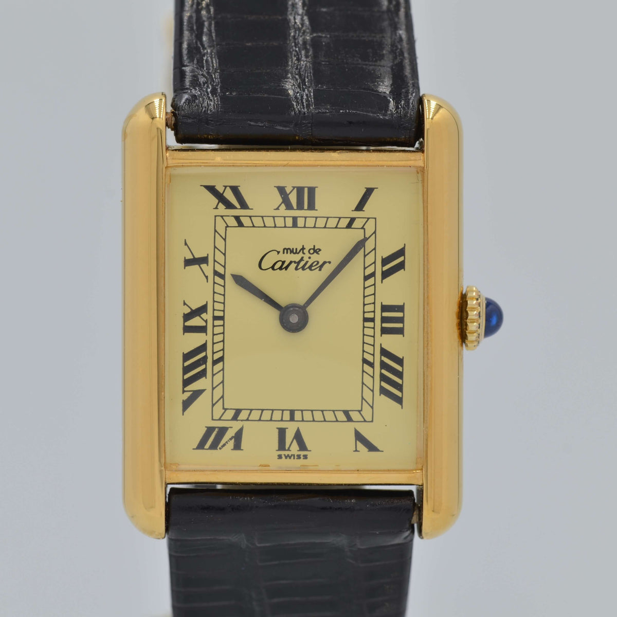 Cartier】カルティエ マストタンク LM手巻きアイボリーローマ 純正尾錠 