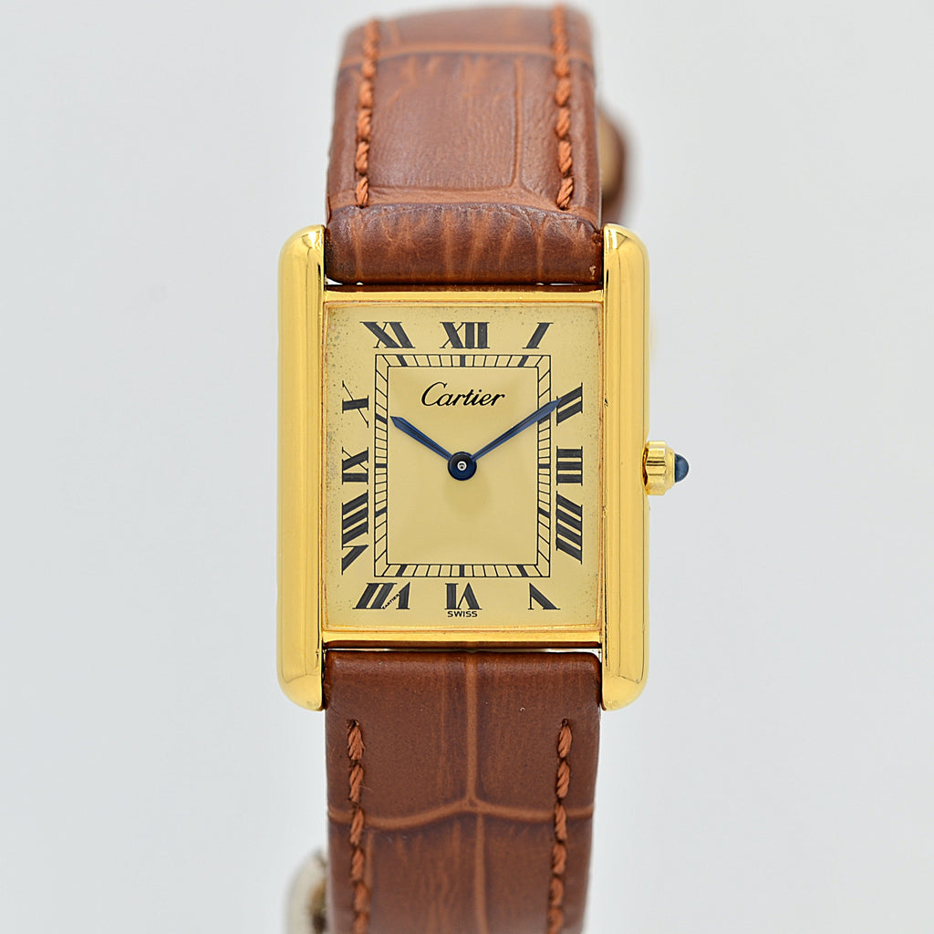 Cartier】カルティエ マストタンクLM シャンパンローマQZ 純正尾錠付き