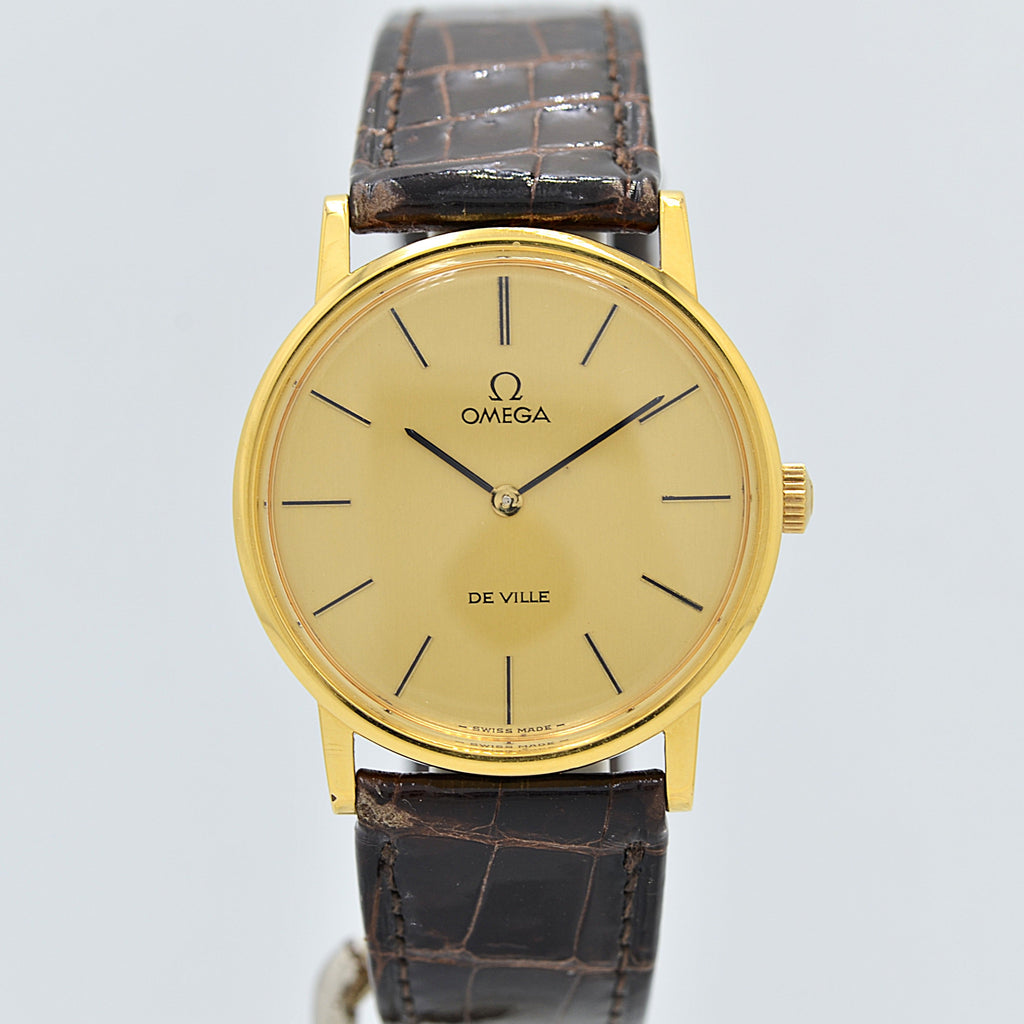 OMEGA] Omega De Ville GP Round Gold with Genuine Crocodile Strap and