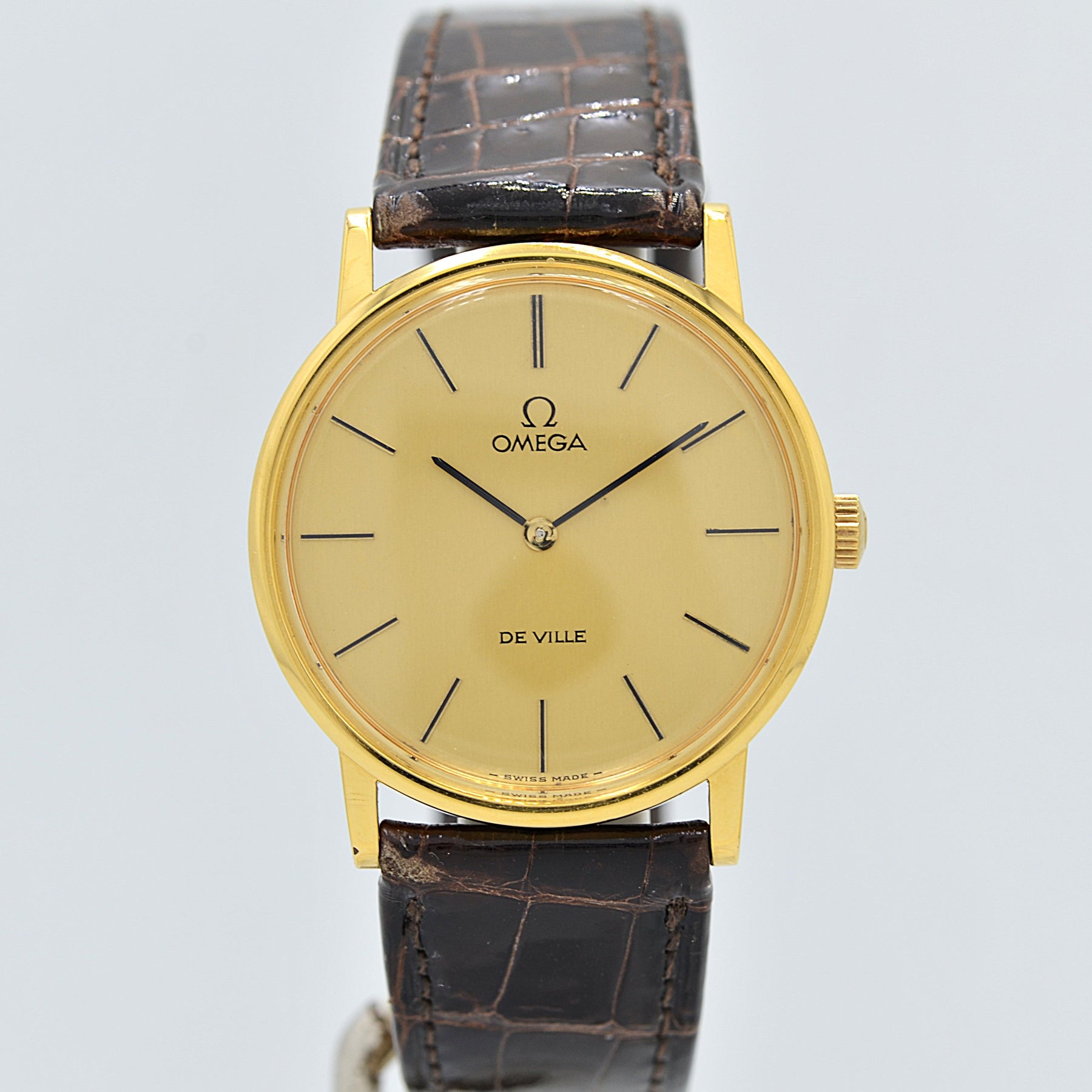 OMEGA] Omega De Ville GP Round Gold with Genuine Crocodile Strap and