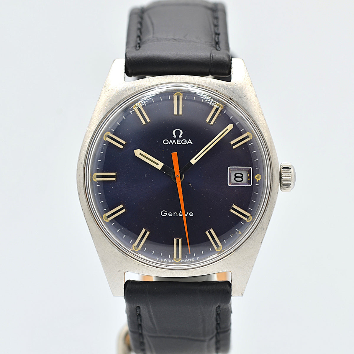 OMEGA] Omega Genève Date SS Navy dial with original buckle