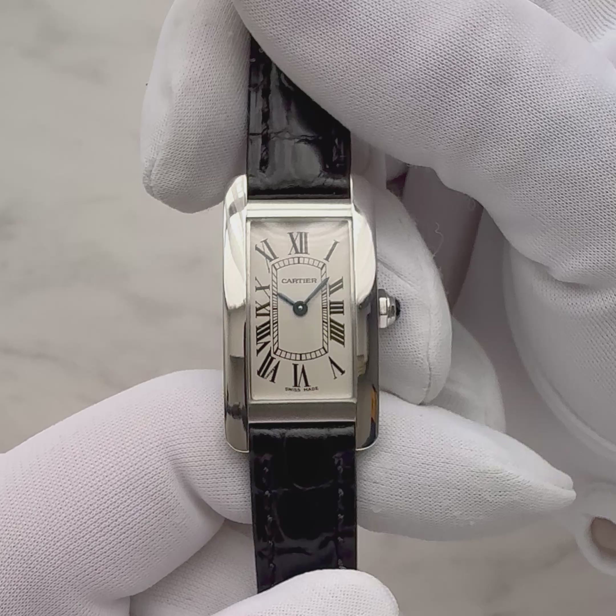 【Cartier】Cartier Tank Américaine SM 18K WG, full set, Cartier complete service performed.