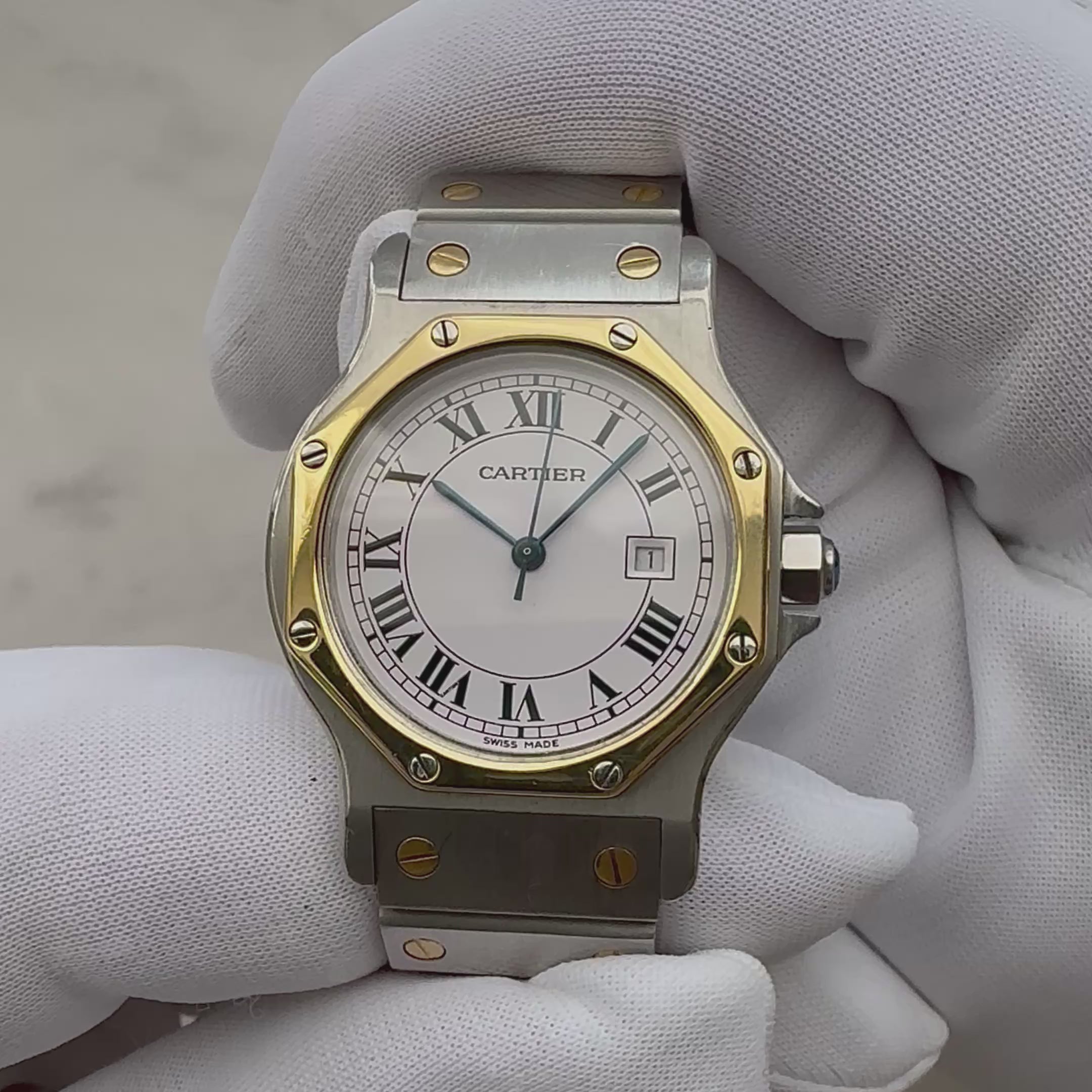 【Cartier】カルティエ サントスオクタゴンLM 18KYG×SS SWISS MADE 表記