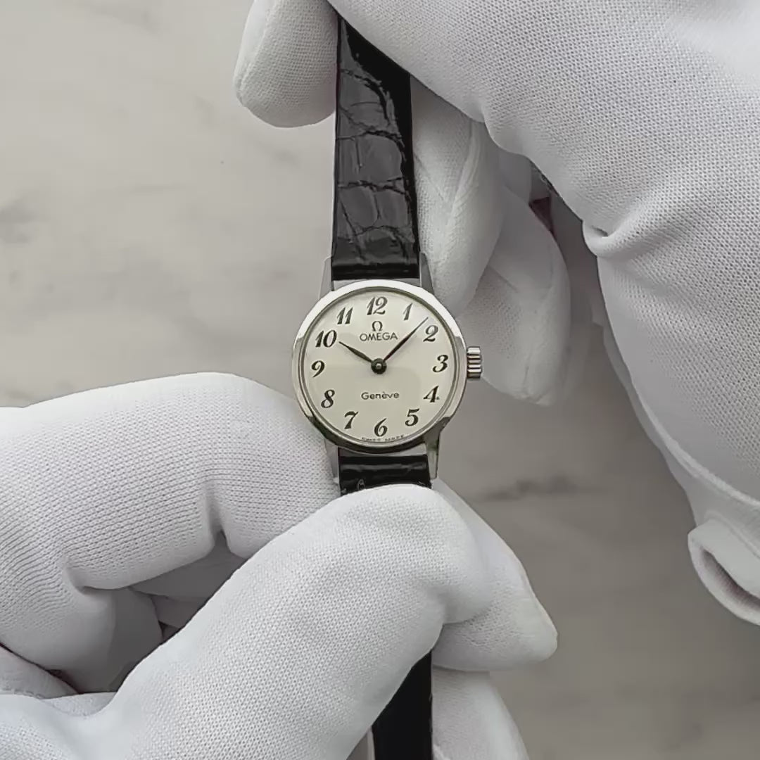 [OMEGA] Omega Geneva Stainless Steel Round White Arabic Deadstock with Genuine Buckle