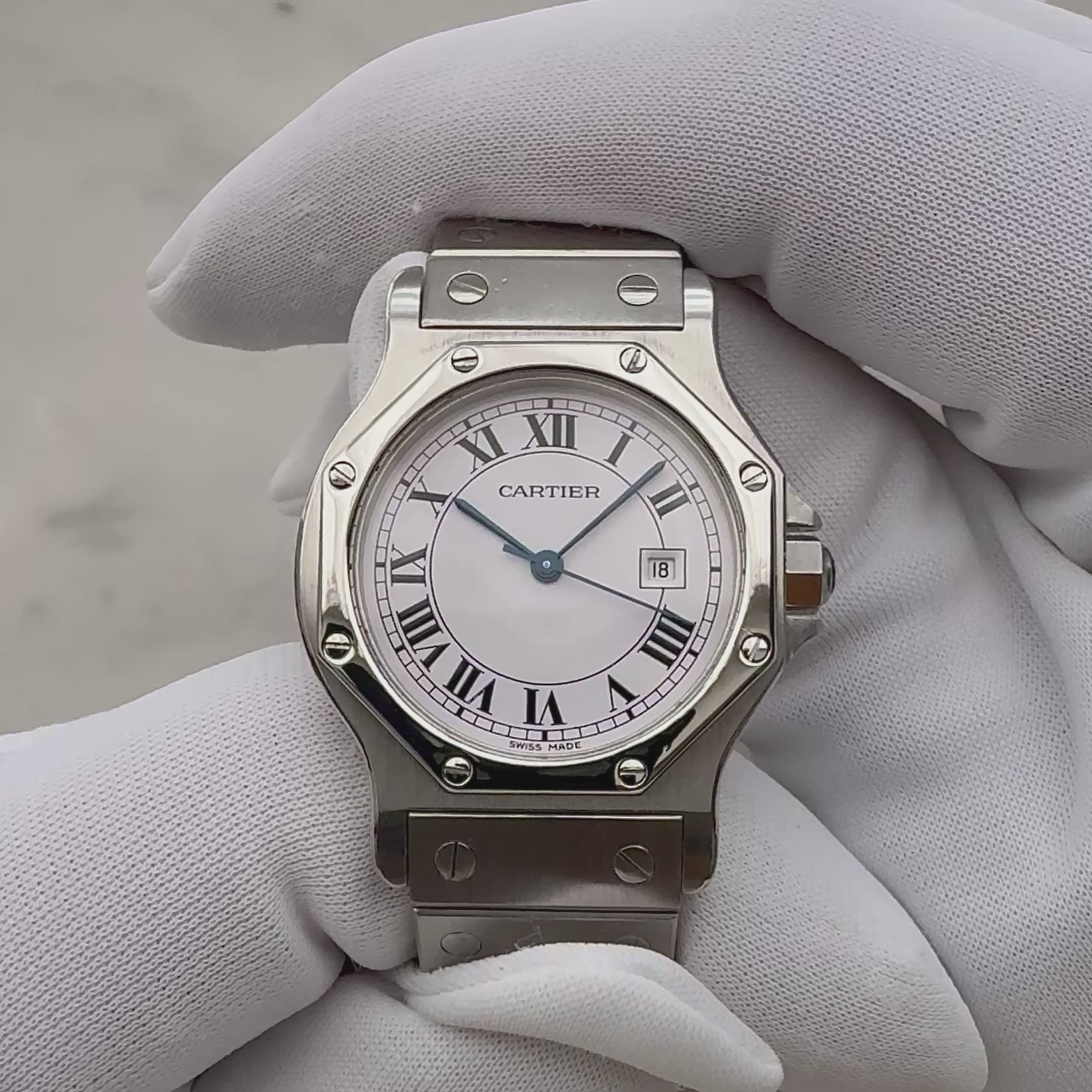 【Cartier】カルティエ サントスオクタゴン LM ステンレス 永久保証書付き カルティエコンプリートサービス済み