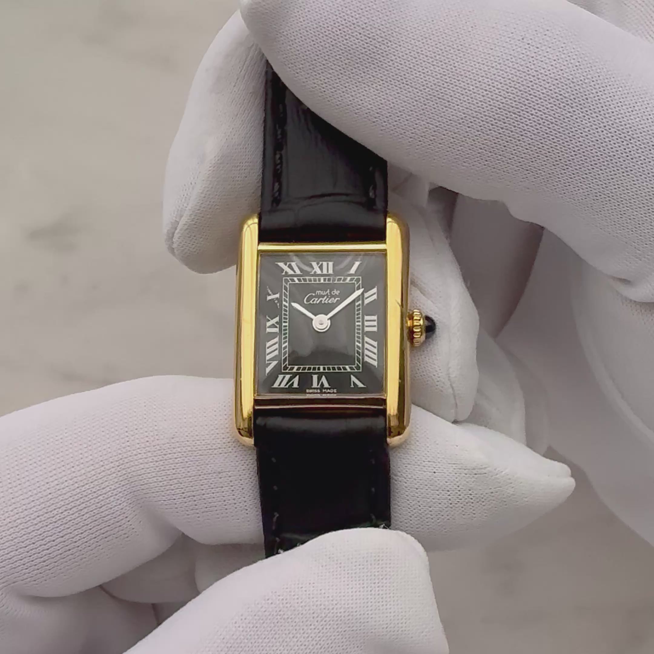 【Cartier】カルティエ マストタンクSM ブラックローマ 手巻き 永久保証書付き カルティエコンプリートサービス済み