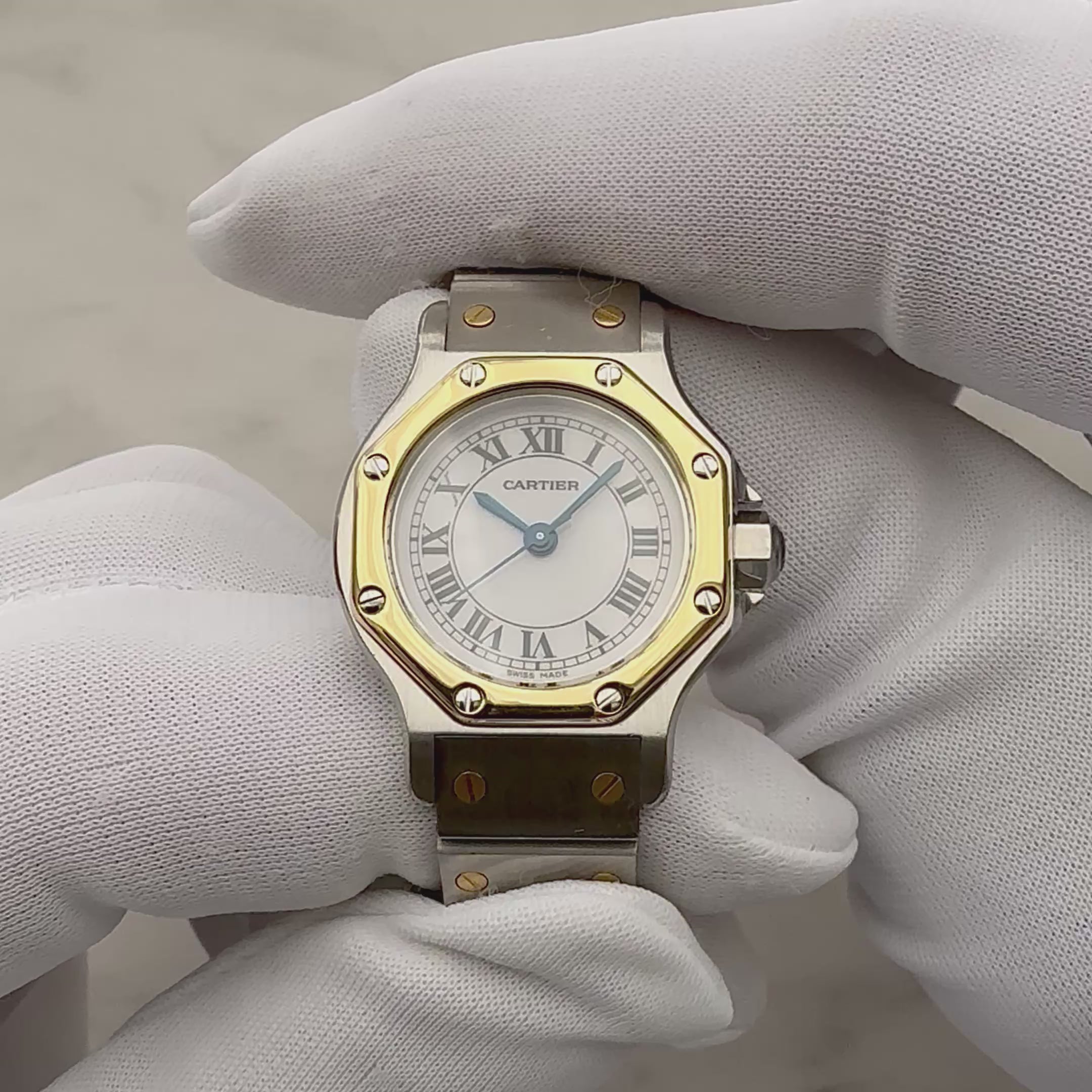 【Cartier】カルティエ サントスオクタゴンSM 18KYG×SS 永久保証書付き カルティエコンプリートサービス済み