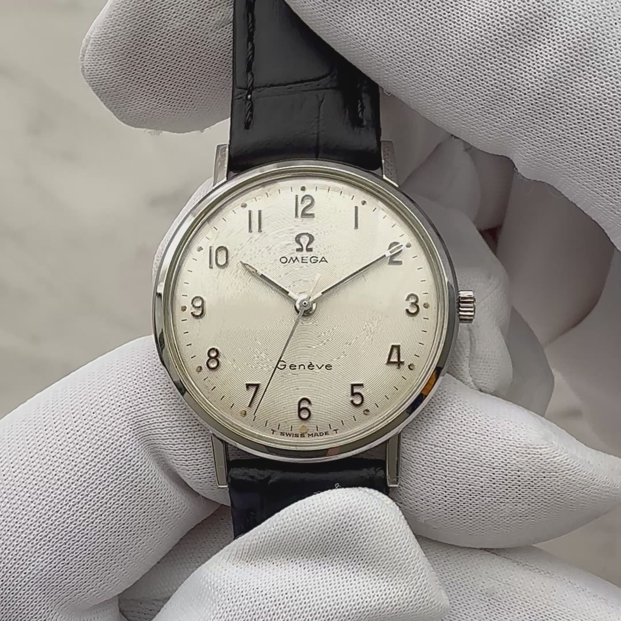 【OMEGA】オメガ ジュネーヴ SS ボーイズサイズ 全数字アップライトアラビアインデックス 純正尾錠付き
