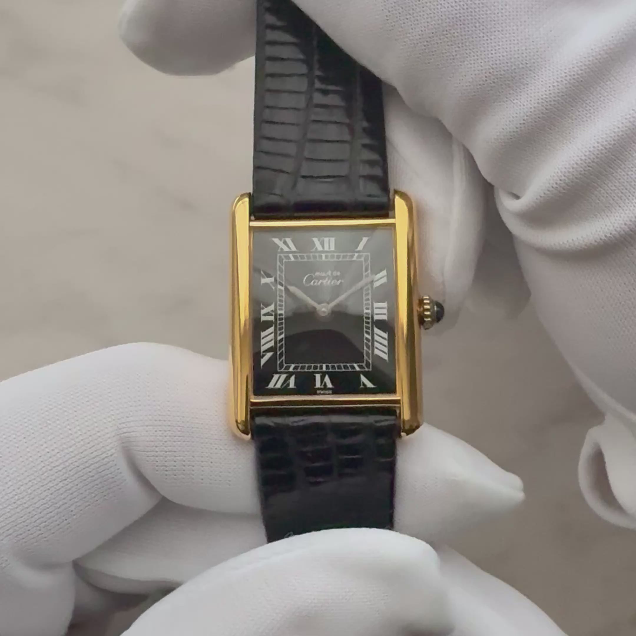 【Cartier】カルティエ マストタンクLM ブラックローマ 手巻き 純正尾錠付き