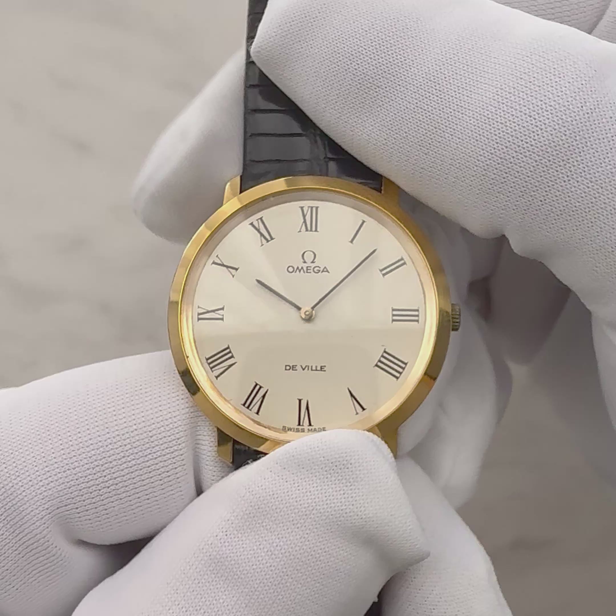【OMEGA】オメガ デヴィル GP ラウンド Ivory Roman 純正尾錠付き