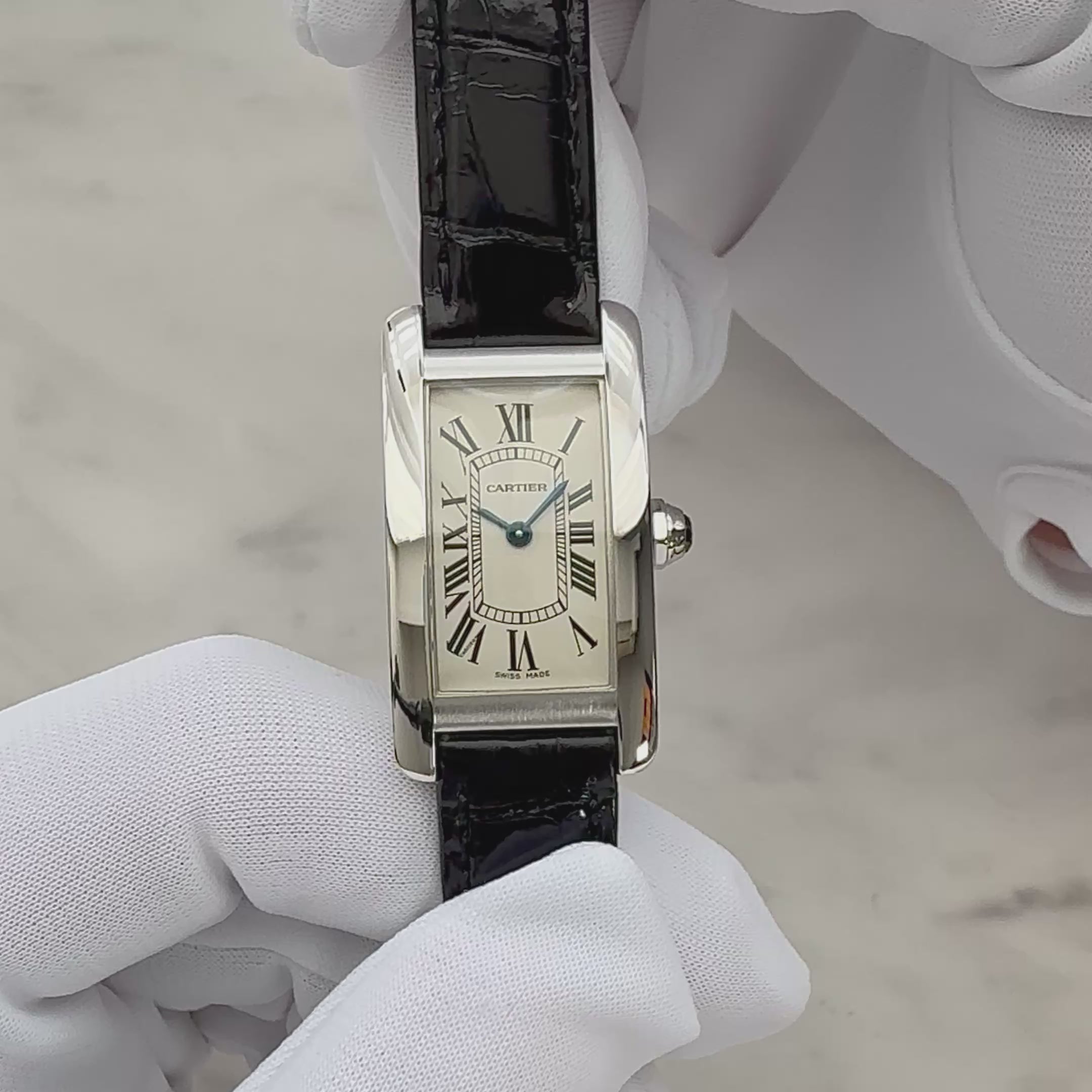 【Cartier】カルティエ タンクアメリカンSM 18KWG 純正18KWG尾錠付き