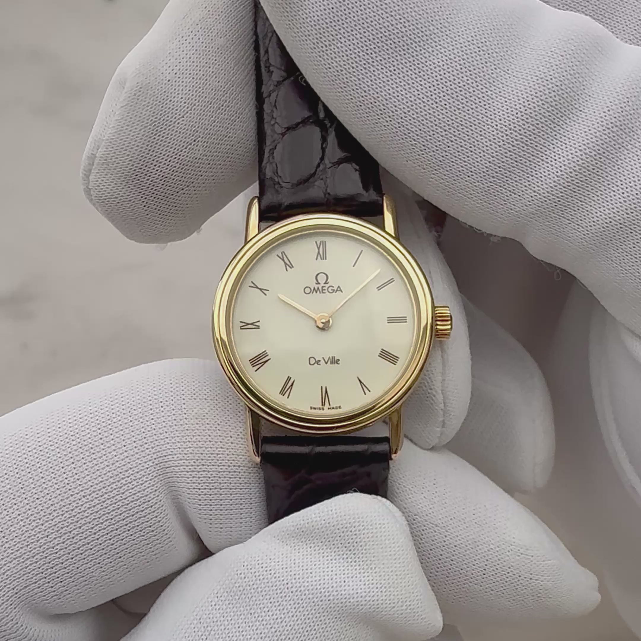 【OMEGA】オメガ デヴィル GP ラウンド Ivory ブラウンローマ 純正尾錠付き