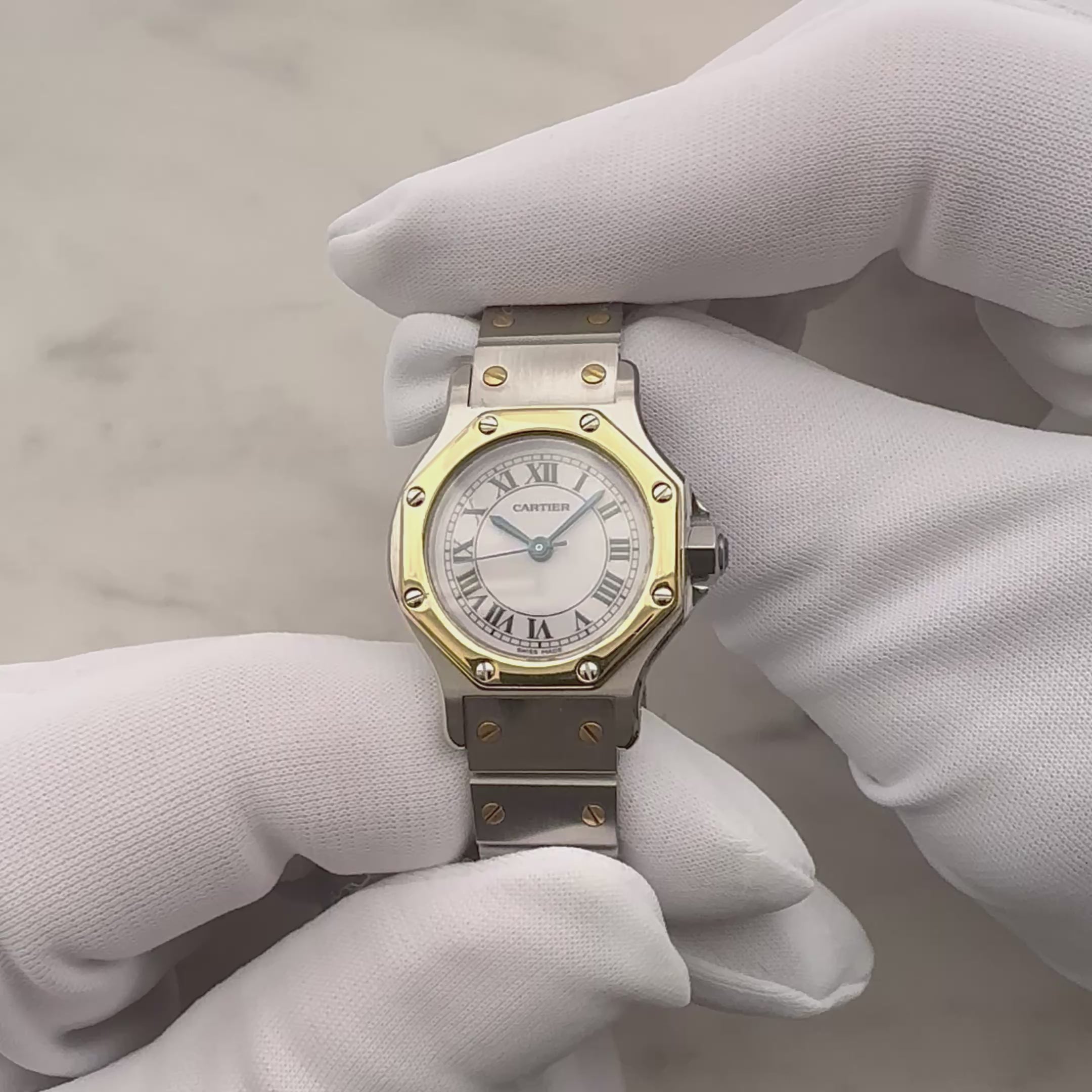 【Cartier】カルティエ サントスオクタゴンSM 18KYG×SS 永久保証書付き