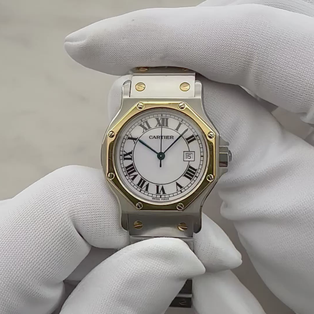 【Cartier】カルティエ サントスオクタゴン LM 18KYG×SS 永久保証書付き カルティエコンプリートサービス済み