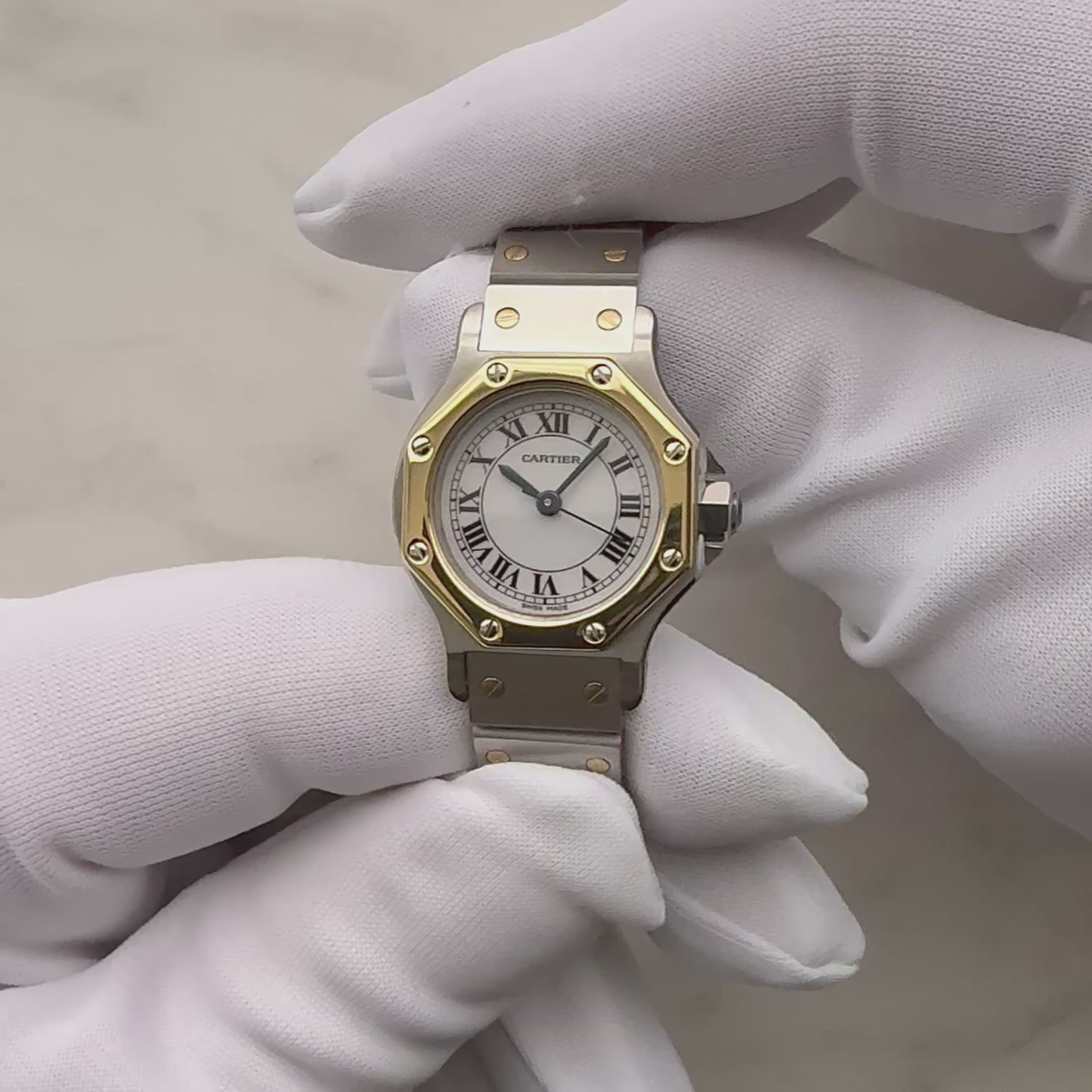 【Cartier】カルティエ サントスオクタゴンSM 18KYG×SS 永久保証書付き カルティエコンプリートサービス済み