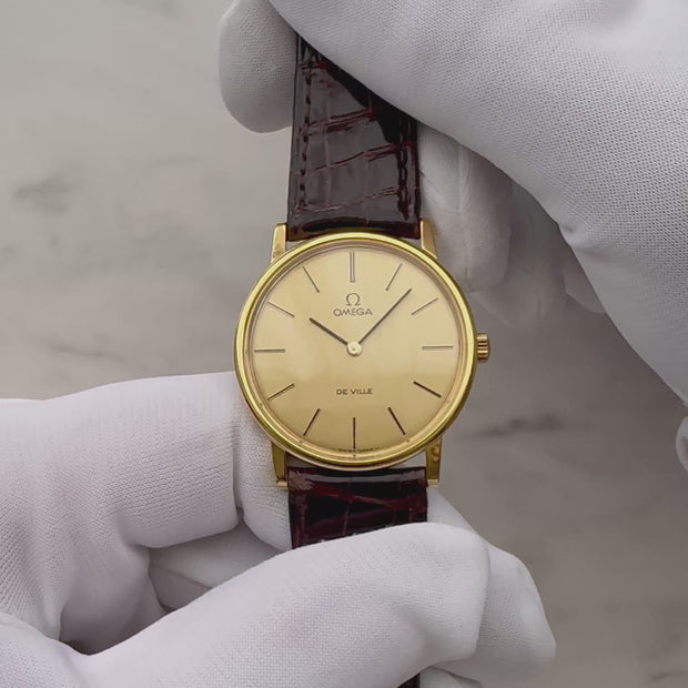 OMEGA] Omega De Ville GP Round Gold with Genuine Crocodile Strap and