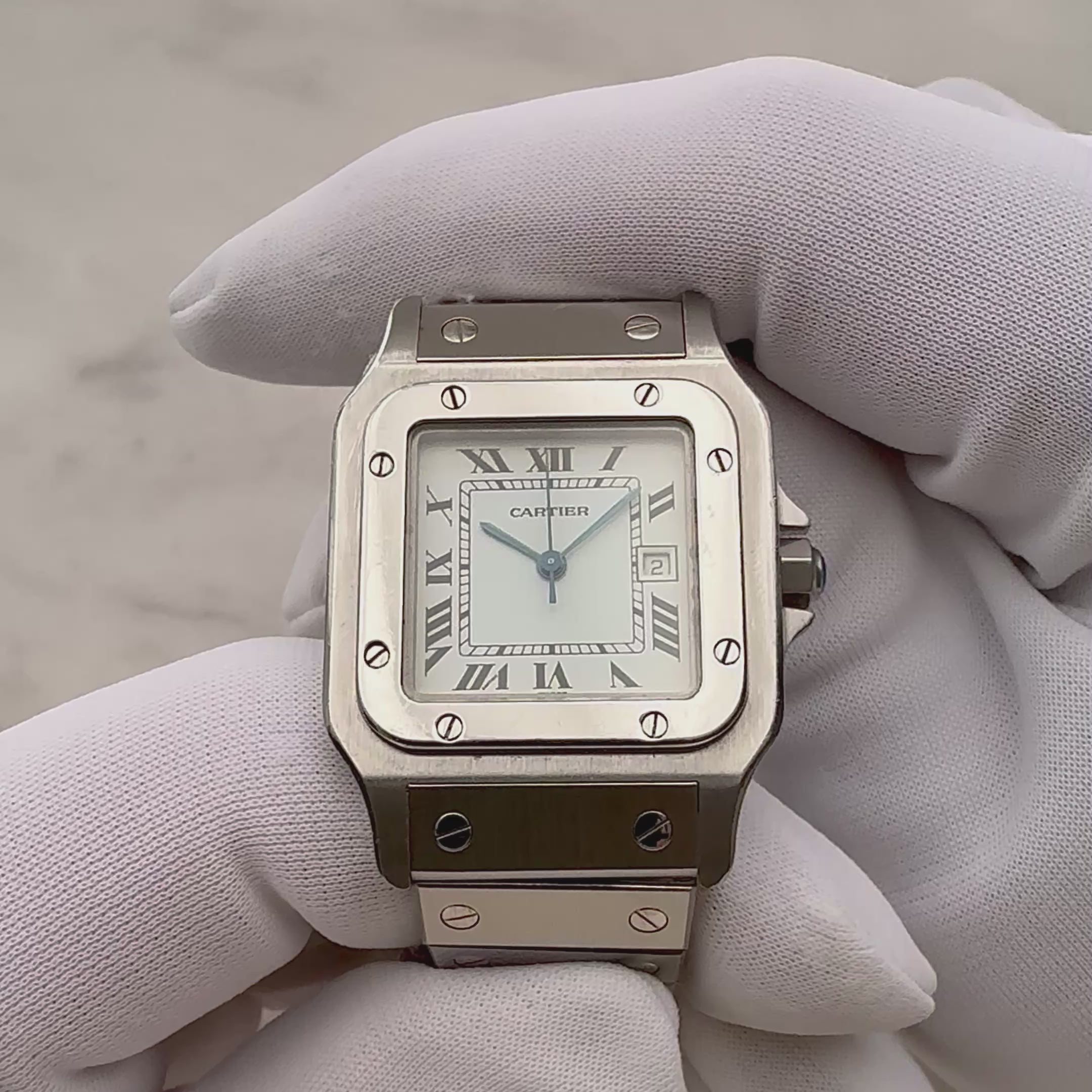 【Cartier】カルティエ サントスカレ LM ステンレス 両開きバックル