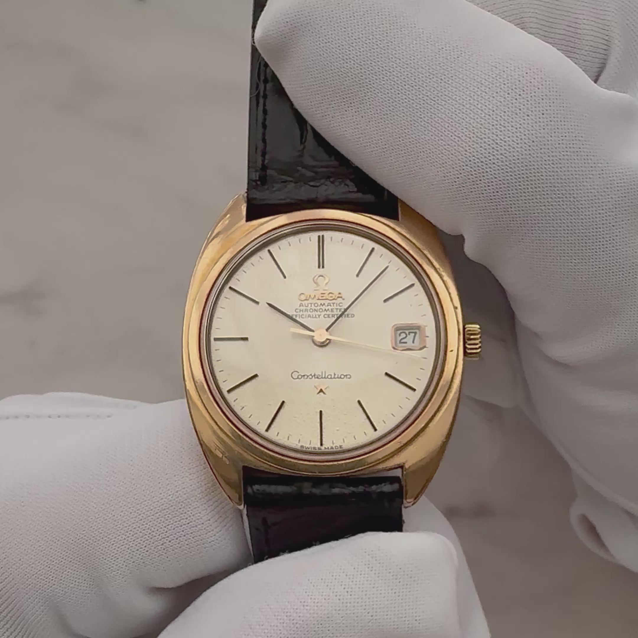 [歐米茄] 歐米茄星座系列日期顯示 C-Line 粉紅金錶殼配正品錶扣