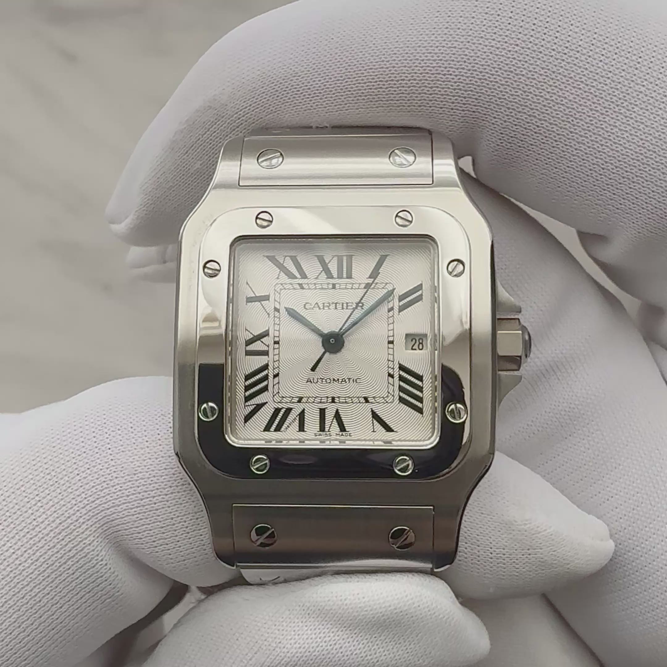 【Cartier】カルティエ サントスガルベLM ステンレス ギョーシェ文字盤 カルティエコンプリートサービス済み