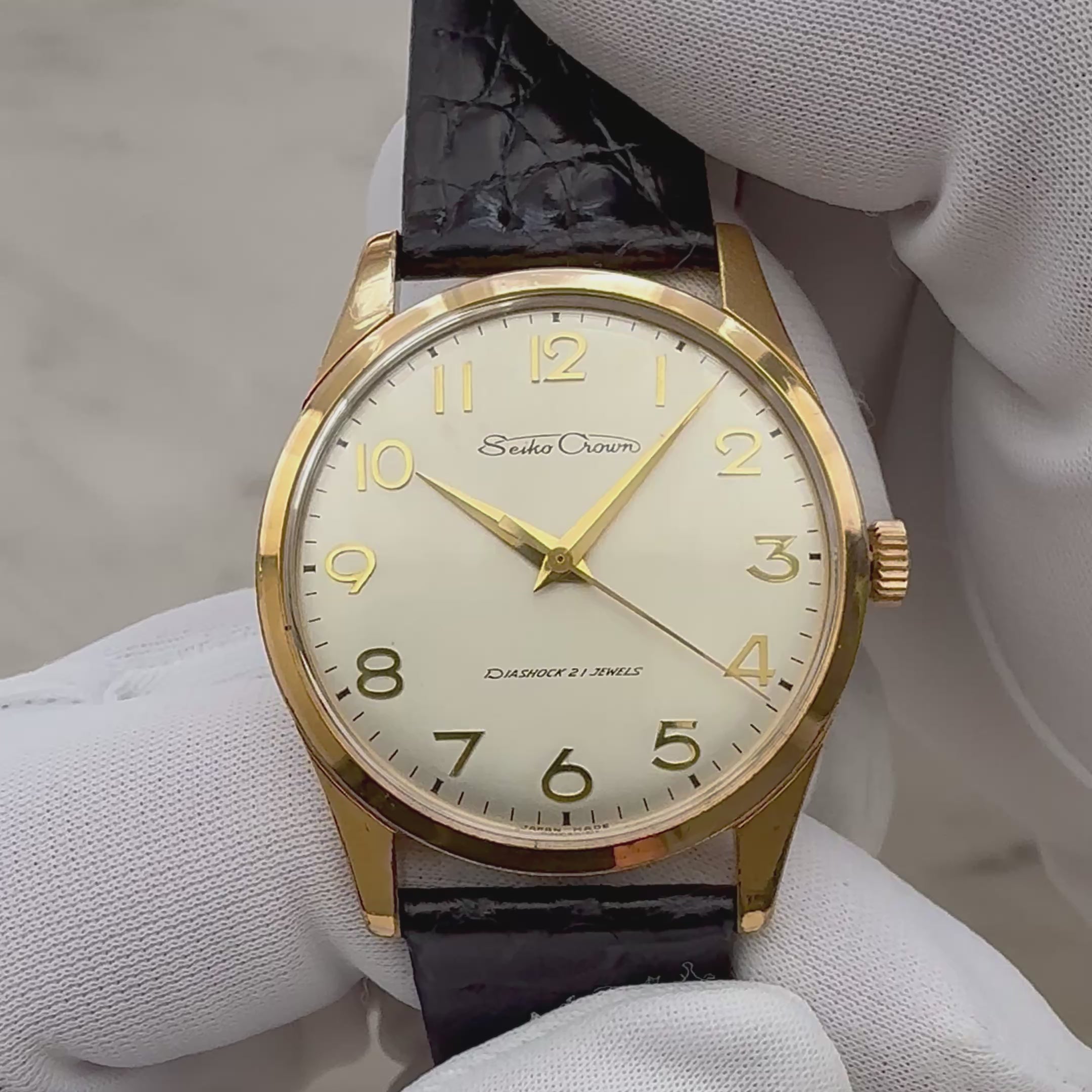 【SEIKO】Seiko Crown GP All-Numeral Raised Arabic, with Original Buckle, Manufactured May 1963
