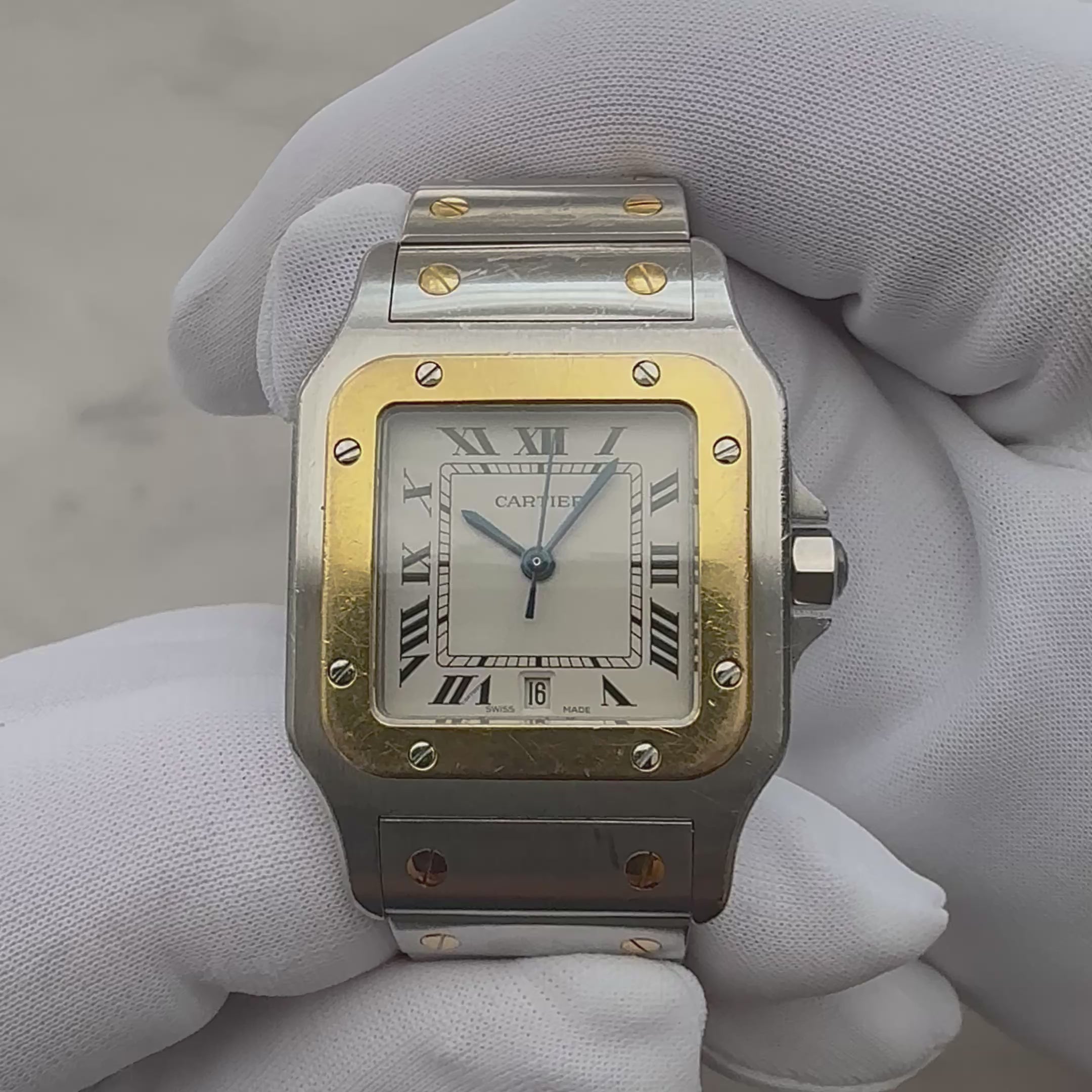 【Cartier】カルティエ サントスガルベ LMクォーツ 18KYG×SS カルティエコンプリートサービス済み