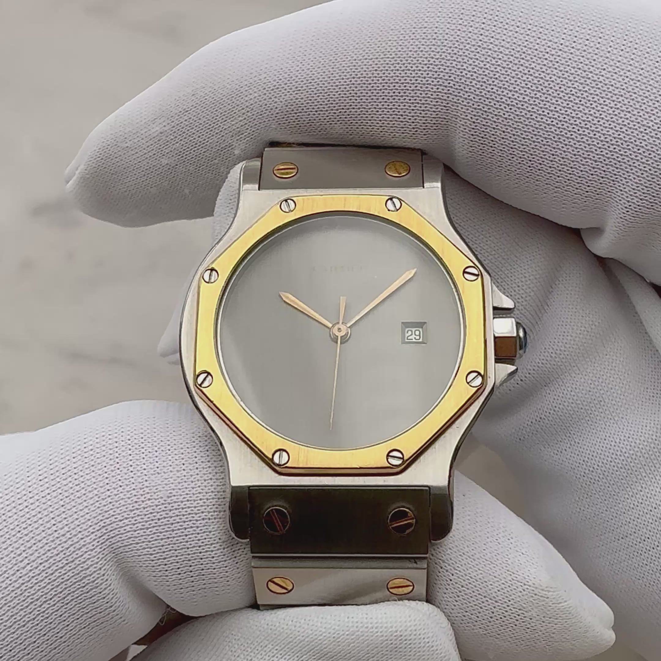 【Cartier】カルティエ サントスオクタゴンLM 18KYG×SS 「Grey Ghost」 付属品完備