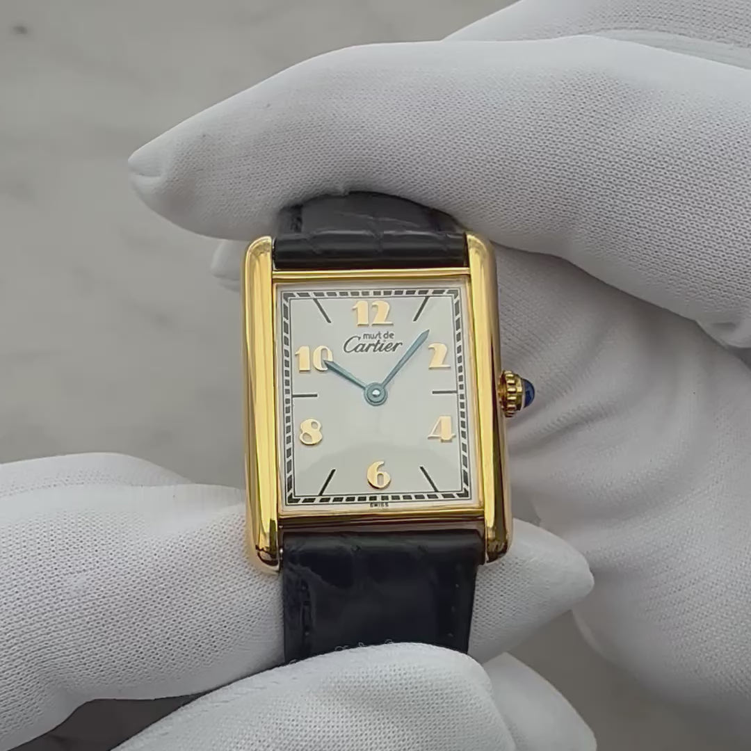 【Cartier】カルティエ マストタンクLM 飛びアラビア文字盤 純正Dバックル付き