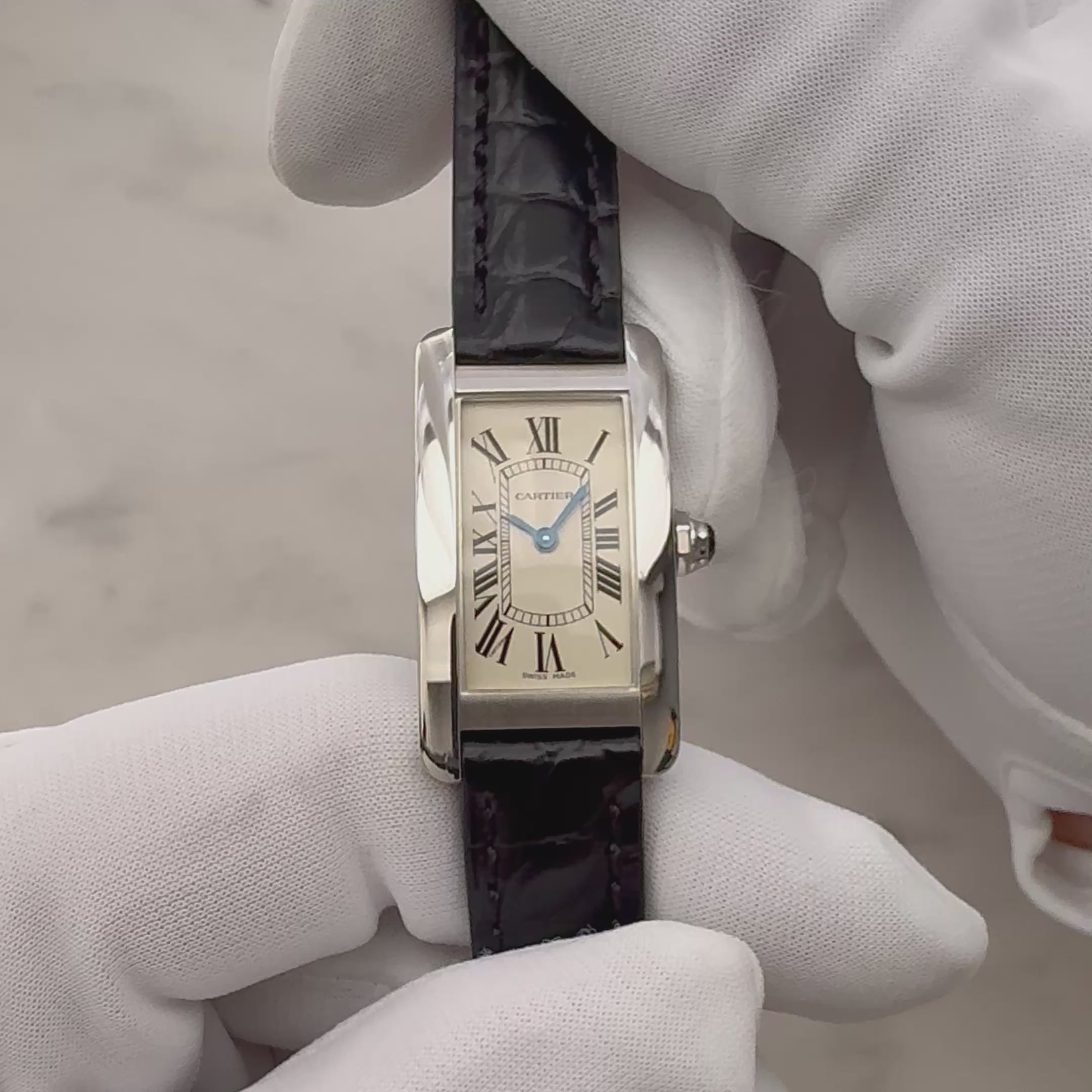 【Cartier】カルティエ タンクアメリカンSM 18KWG 付属品付き カルティエコンプリートサービス済み