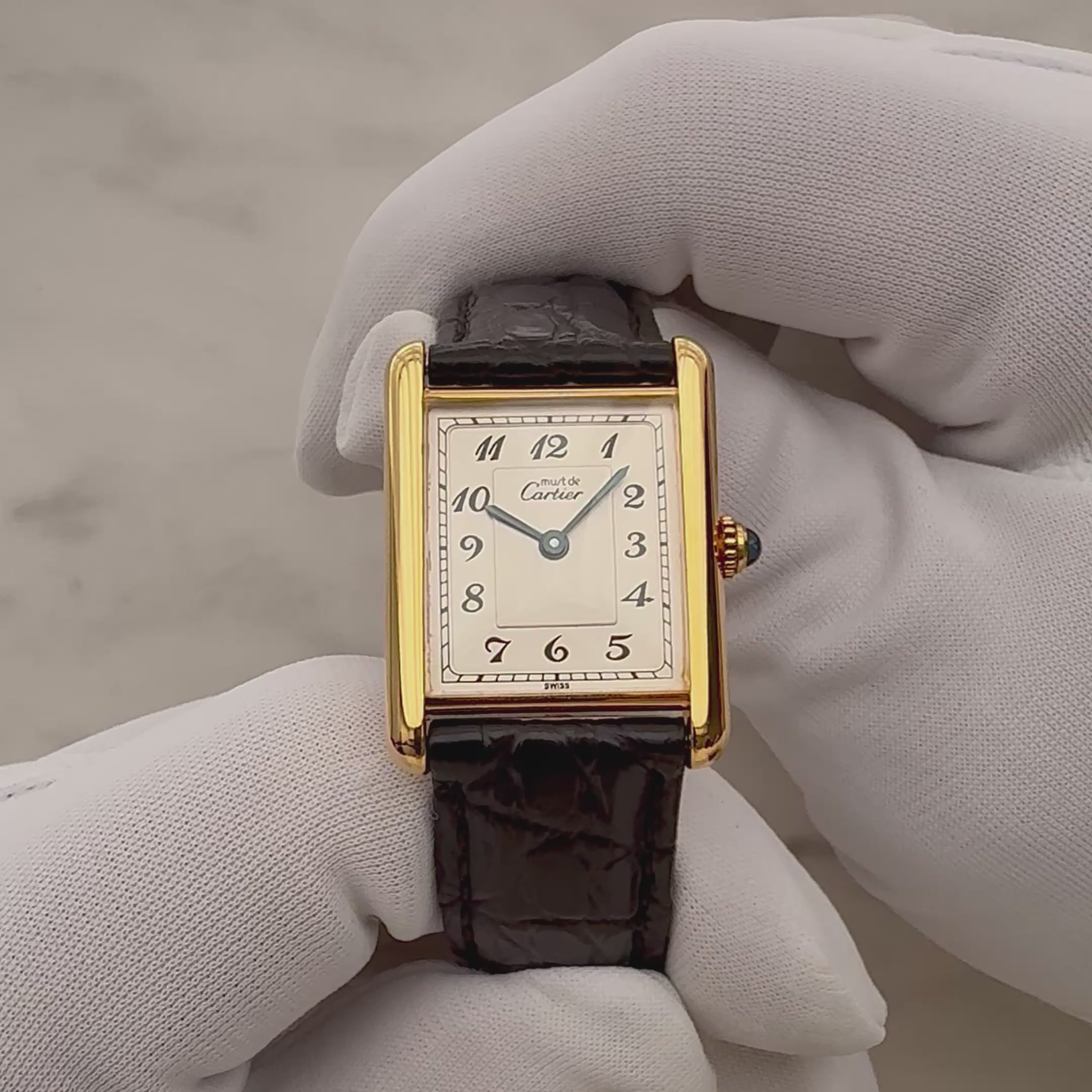 【Cartier】カルティエ マストタンク LM アラビア文字盤 純正Dバックル付き